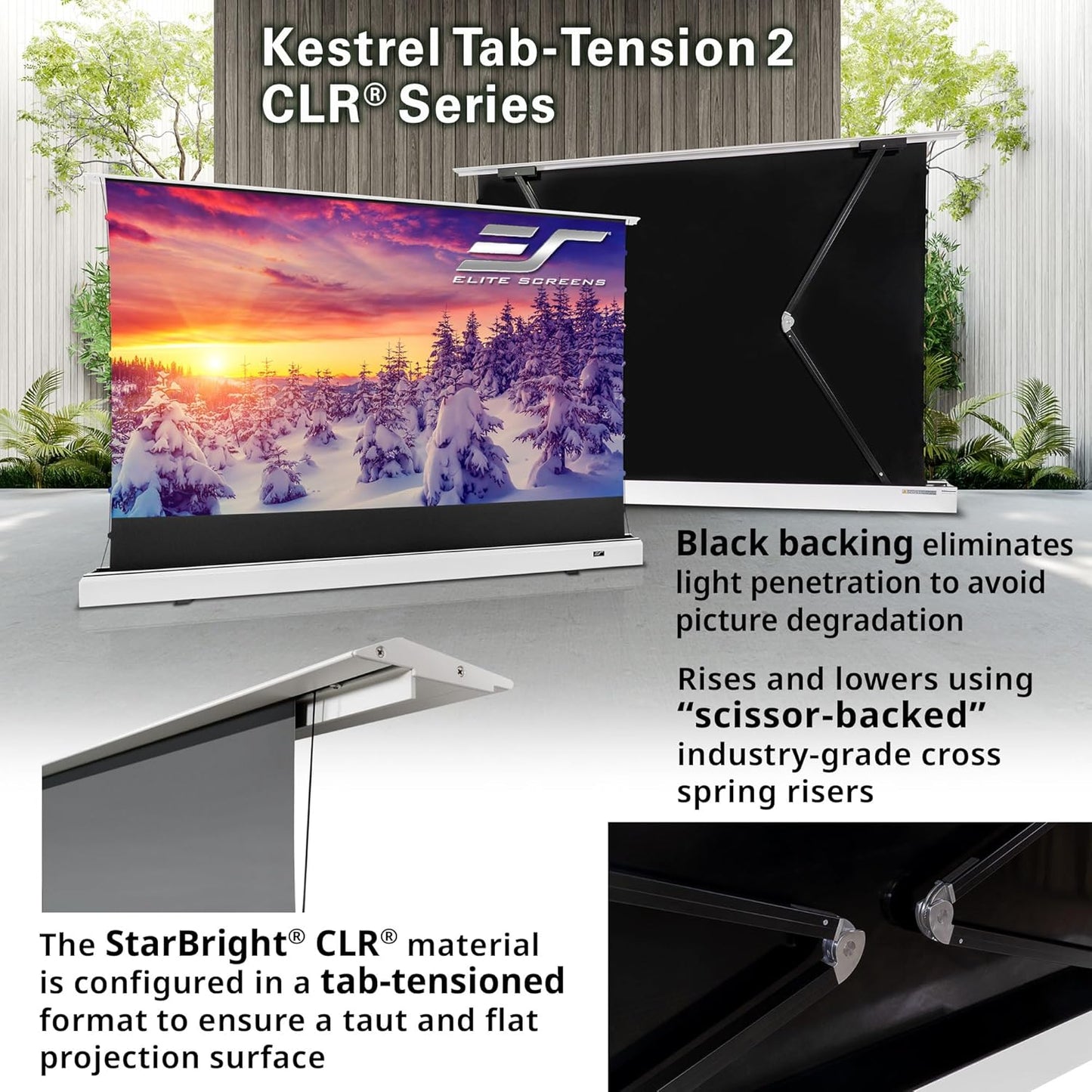 Elite Screens Kestrel Tab-Tension CLR, 101 inch 16:9, Ultra-Short Throw Ceiling Ambient Light Rejecting ALR Electric UST Floor-Rising Projection Motorized Front Projector Screen, FTE101UH3-CLR, Black
