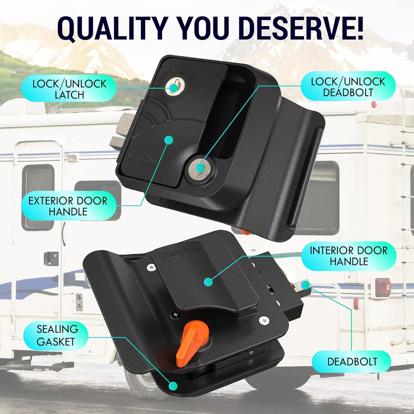 LATCH.IT Rv Door Lock Black | Camper Door Lock fits 2.75" x 3.75" Hole | 2 Keys Included RV Door Latch | All Metal Enclosed Trailer Door Latch | Camper Door Latch for Trailers, Fifth Wheels & More