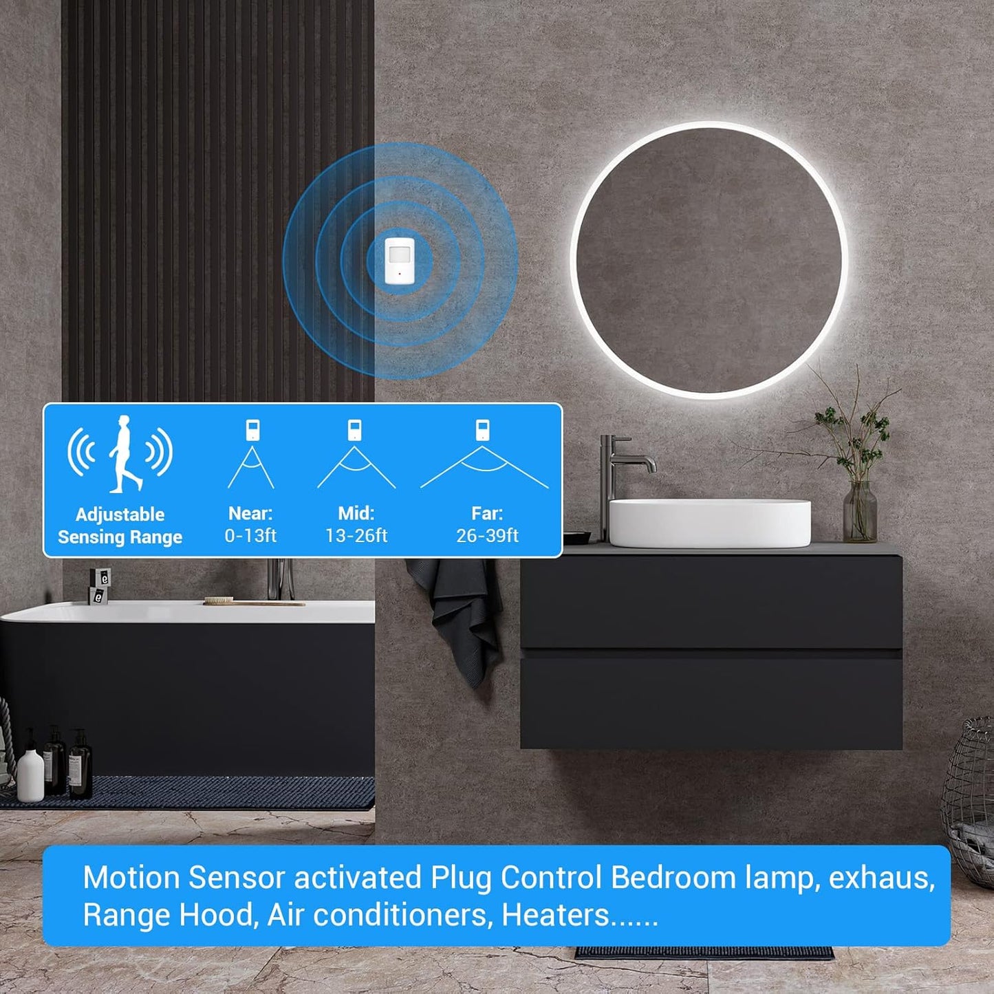 SEHOMY 4 Pack Motion Sensor Switch for Bathroom with Plug, PIR Infrared Indoor Motion Activated Detecor Switch Bedroom No Pair Required, Works with lamp exhaus, Motion Detection Sensor Switch lamp