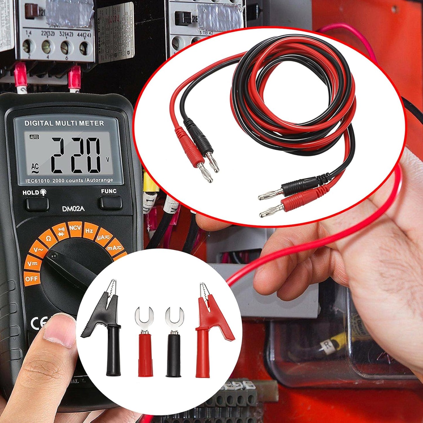 Sumnacon 4 in 1 Banana Plug Alligator Clip Pure Copper Fork Test Lead, 9.8 Ft Multimeter Flexible Test Lead Wire Cable with Protective Jack Copper Clamps for Electrical Testing 1000V/15A