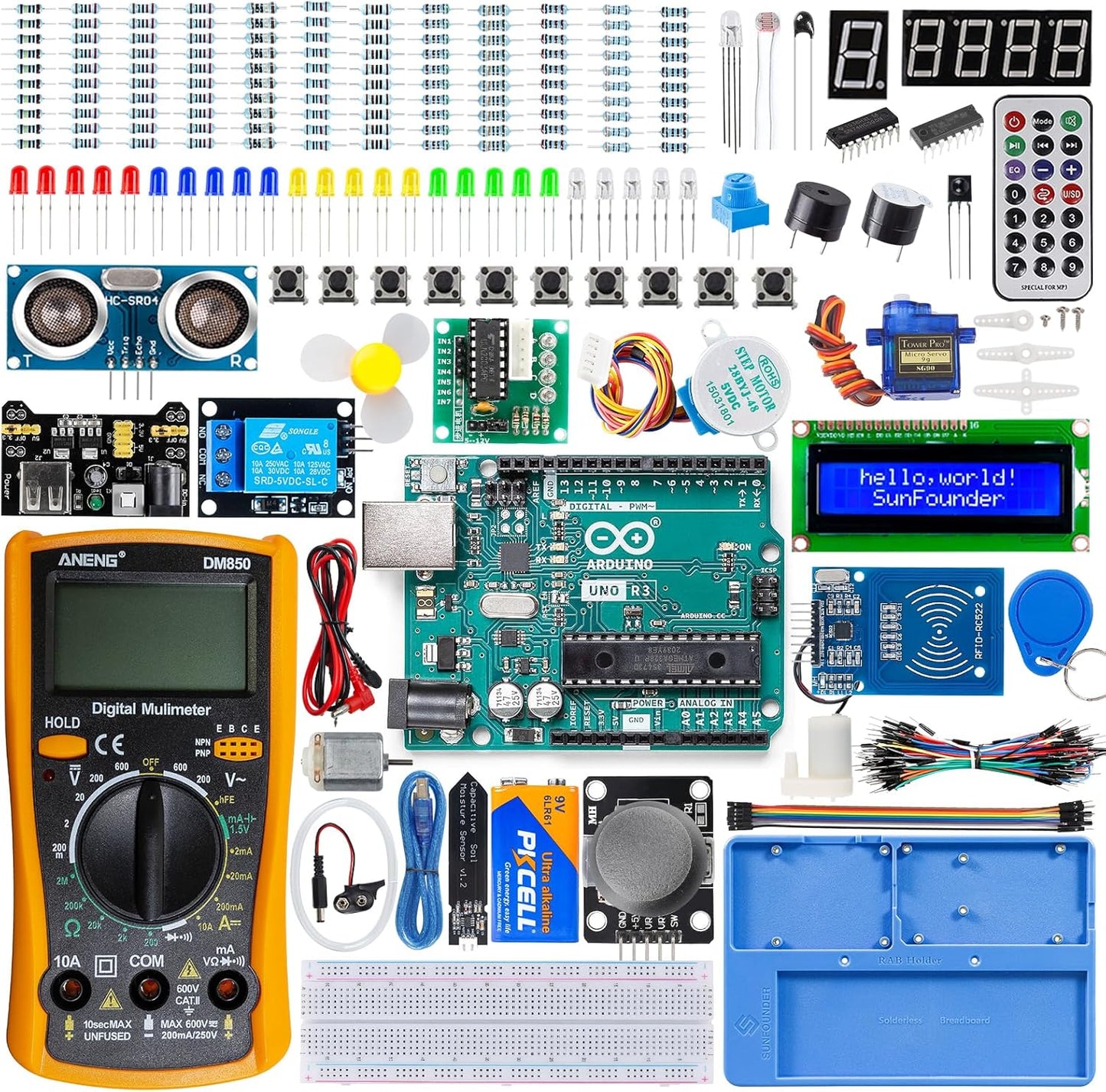 SunFounder Inventor Lab Starter Kit with Original Arduino Uno R3 REV3 Board Multimeter 34 Projects RAB Breadboard Holder Battery HCSR-04, RoHS Compliant, for Beginners & Engineers