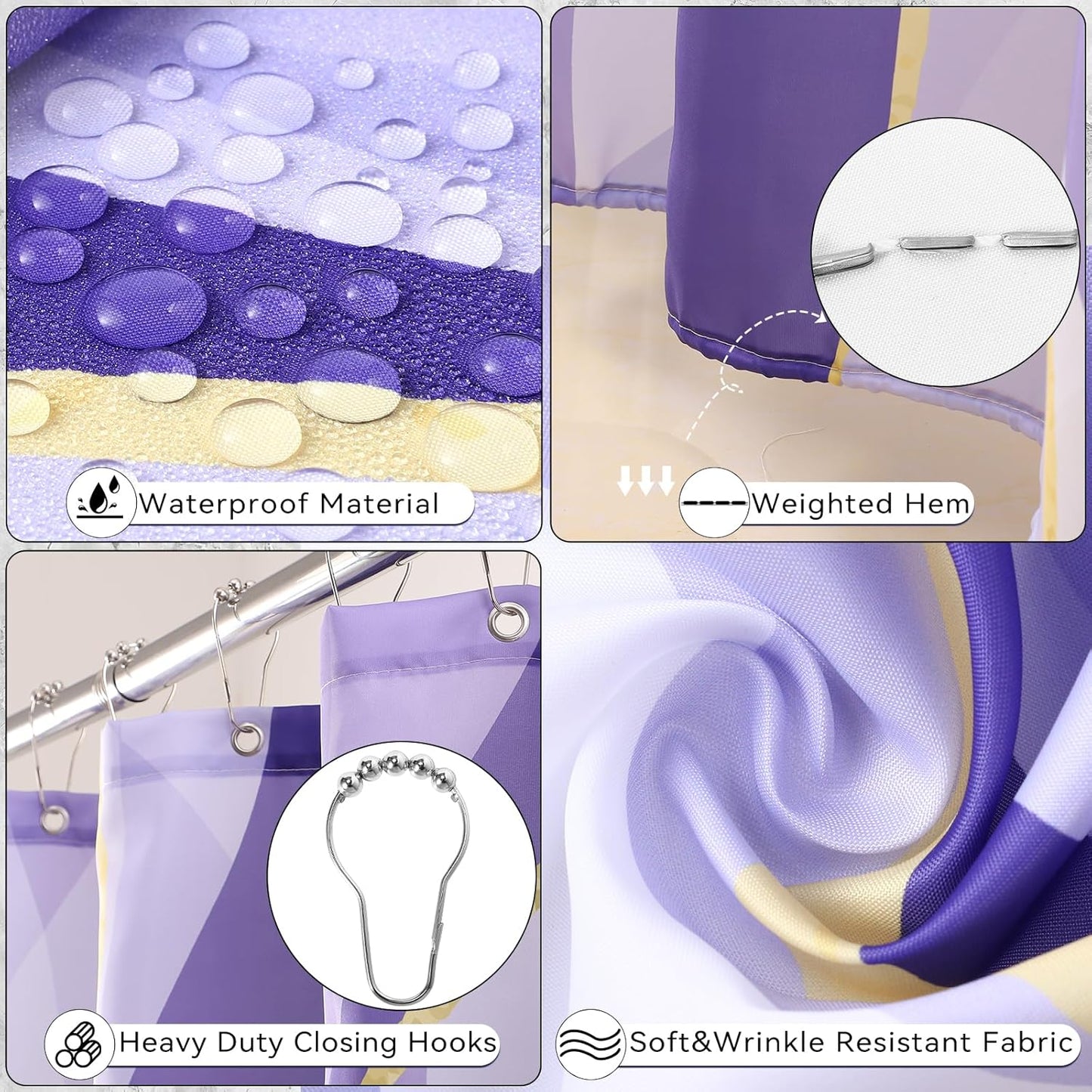 Bathroom Set - Purple and Gold Bathroom Accessories, Bathroom Sets with Shower Curtain and Rugs, Purple Shower Curtain Set with Bathroom Trash Can, Soap Dispenser, Soap Dish for Home Decor