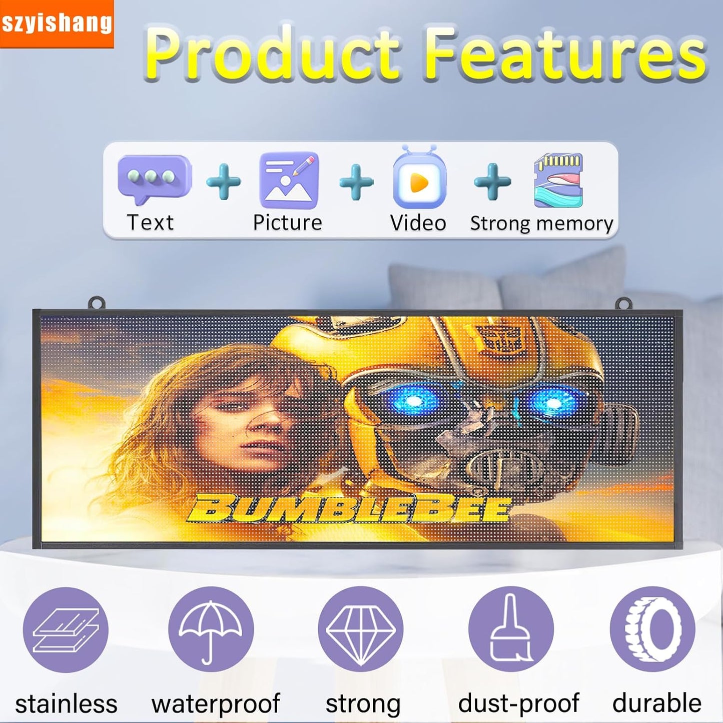 YS Outdoor P5 Programmable Led Sign(39 "× 14"),WIFI + USB Control Digital Signage LED Display, Advertising Message Board,Open Signs for Business, RGB Full Color Scrolling LED Sign