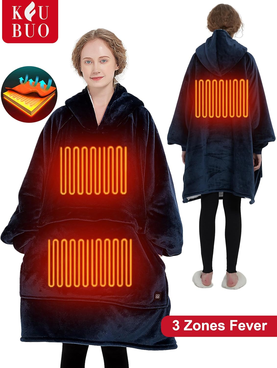 KFUBUO Heated Electric Wearable Blanket Throw Battery Operated Portable USB Cordless Outdoor Hoodie Sweatshirt