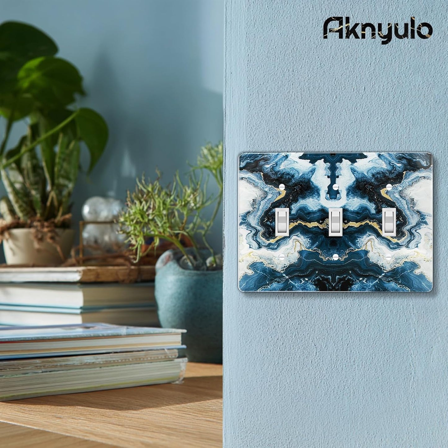 Luxurious Blue and Gold Marble Wall Plate Acrylic Light Switch Cover Decorative Wall Plate Outlet Covers Light Switch Plate Cover 3 Gang Switch Plate