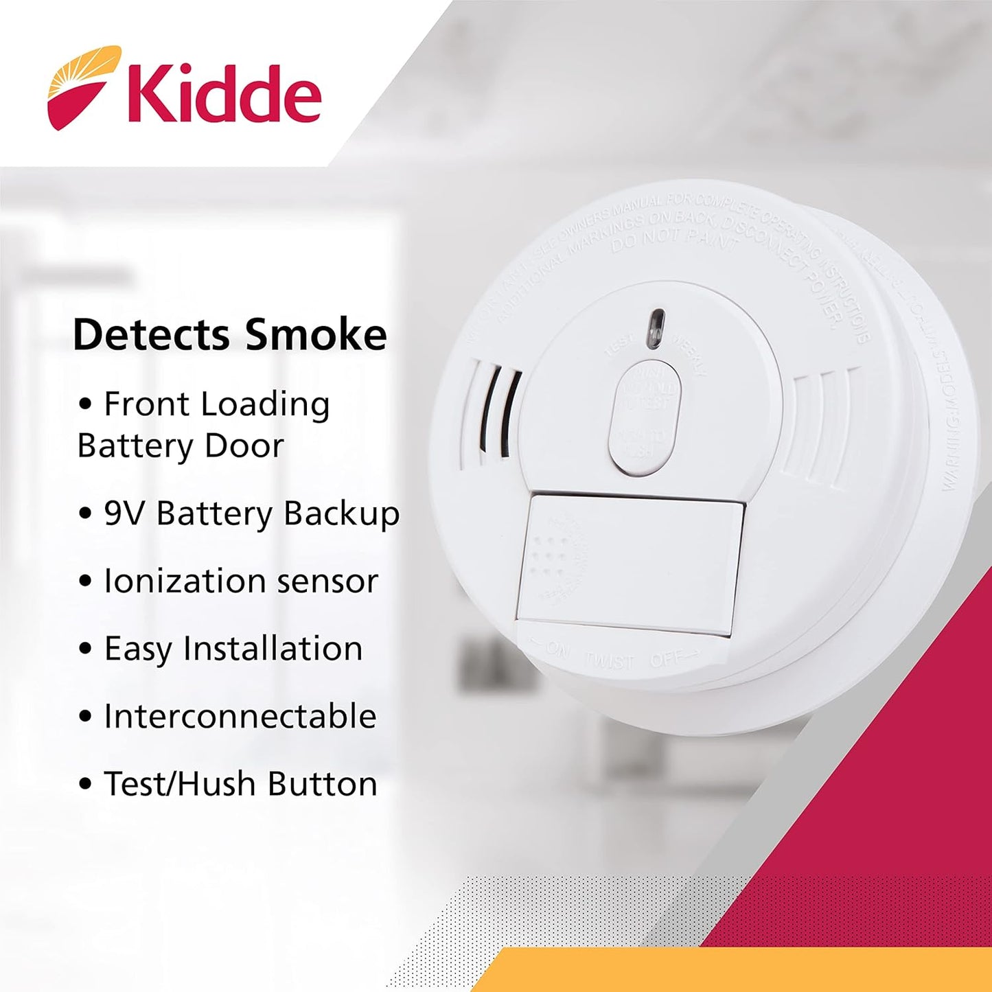 Kidde Smoke Detector, Hardwired Smoke Alarm with Battery Backup, Front-Load Battery Door, Test-Silence Button,(Pack of 2) White