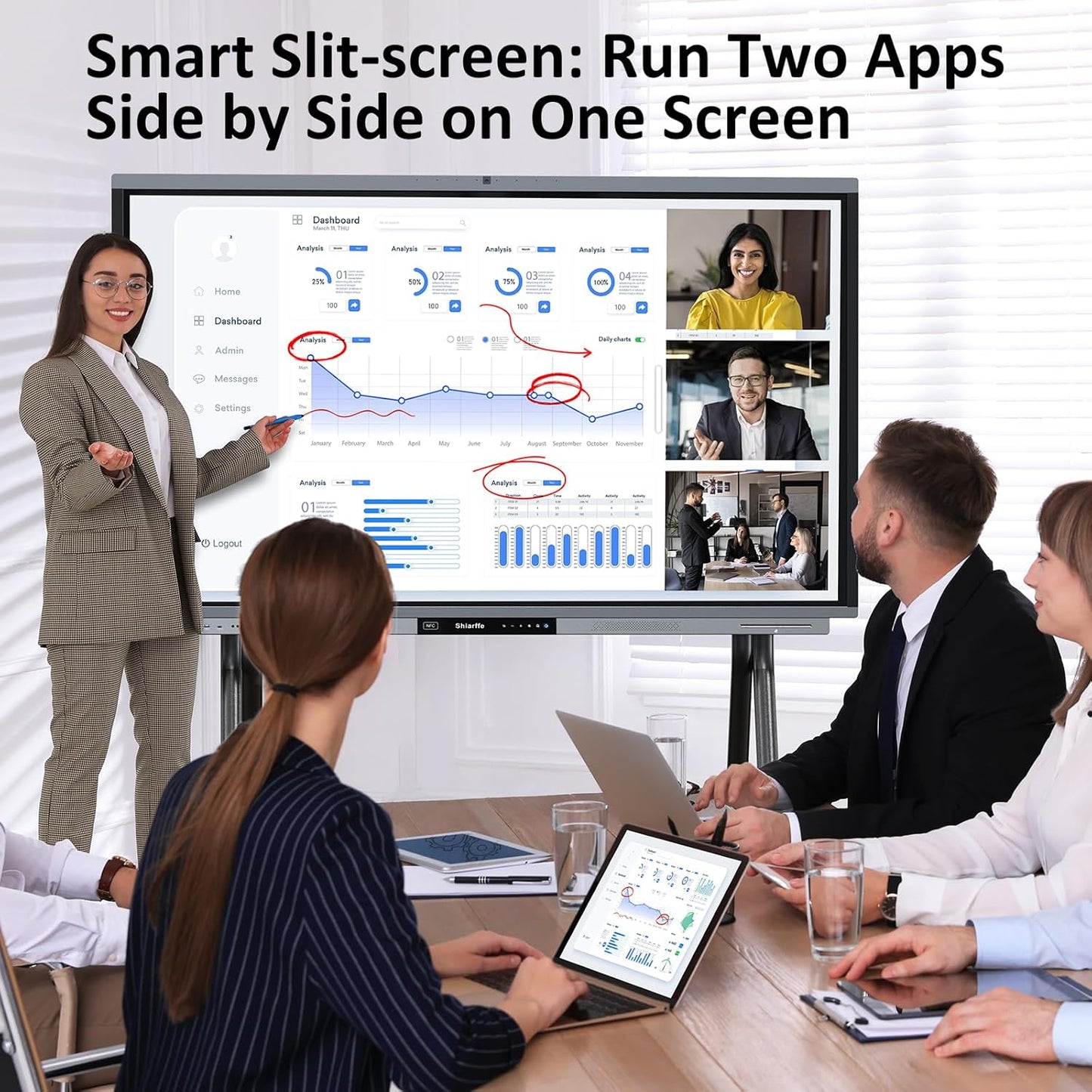 Shiarffe R9 Ultra Portable Smart Board 75" EDLA-Certified Digital Whiteboard, 4K Touchscreen Interactive Display Built-in AI Camera for Classroom Office Hybrid Work Home, Android OS
