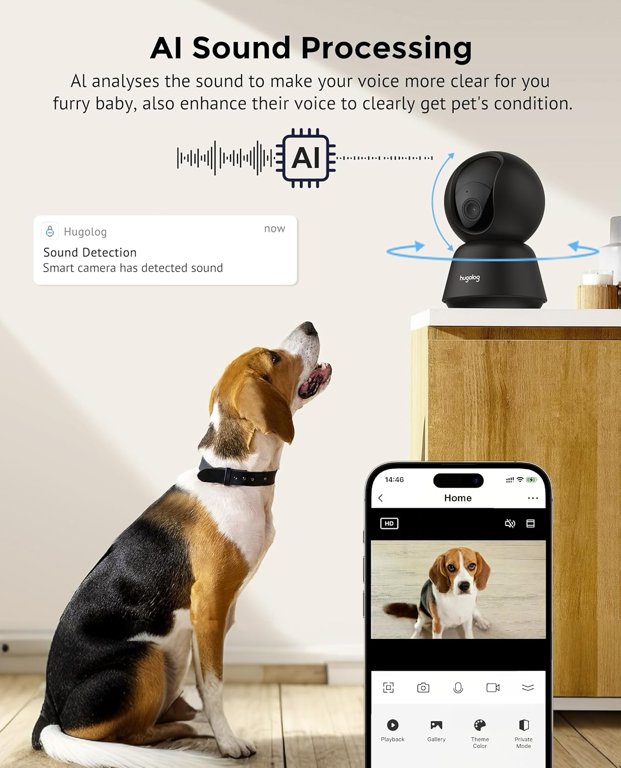 Hugolog 4K 8MP Indoor Pan/Tilt Security Camera with Auto-Focus,Ideal for Baby Monitor/Pet Camera/Home Security,Starlight Color Night Vision,Human/Pet AI,Two-Way Audio,US Cloud,Compatible with Alexa