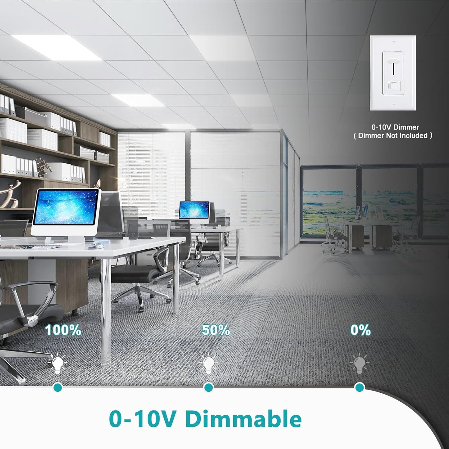 16-Pack 2x2 LED Flat Panel Light Drop Ceiling, 0-10V Dimmable, 3CCT Selectable (5000K 4000K 3000K) & 3 Wattage Switchable (40W 30W 20W), 100-277Vac, ETL & DLC