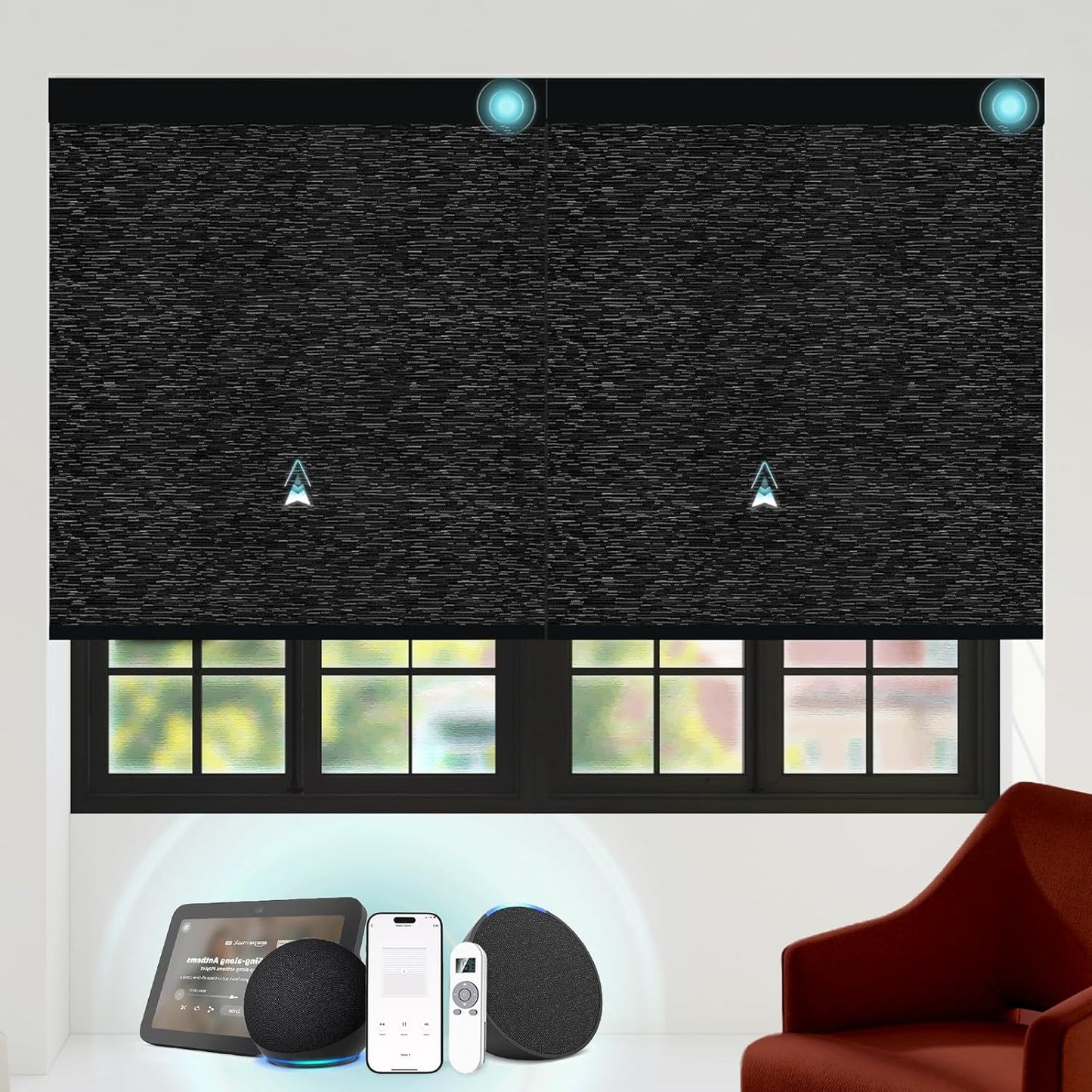 Motorized Blinds with Remote Custom Size Blackout Smart Roller Shades Compatible with Alexa Google, Electric Blinds for Windows