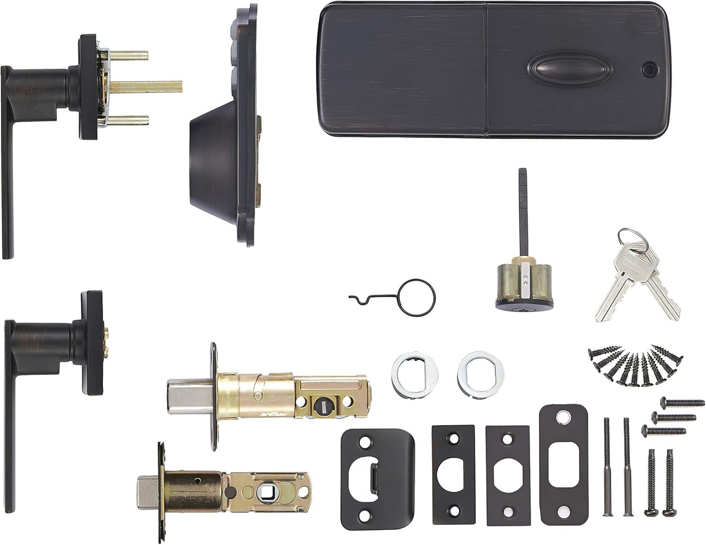 Amazon Basics Traditional Electronic Keypad,Keyless Entry Door Lock Deadbolt with Handle Set, Key Pad Front Door with Knob, Traditional Door Locks for Front Door Handle, Oil Rubbed Bronze, 1-Pack