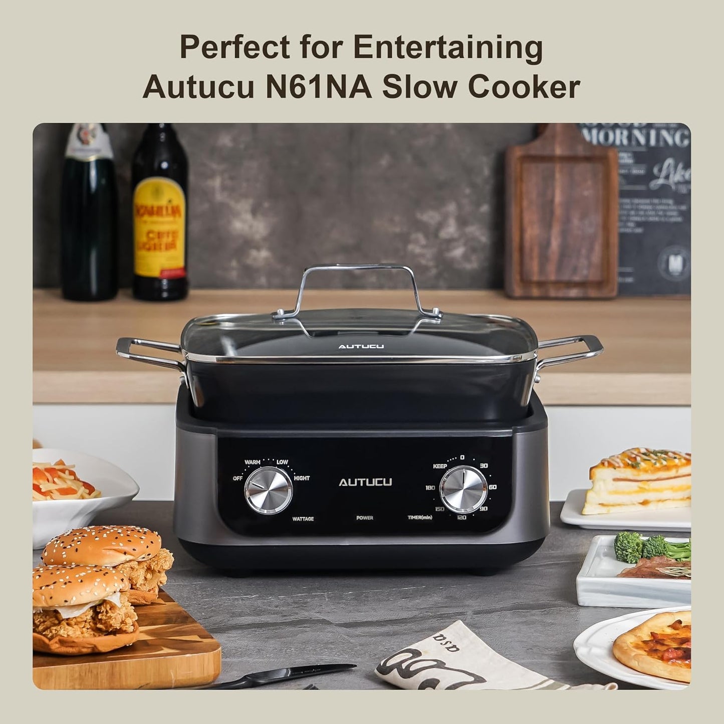 7-Quart Slow Cooker | PFOA-Free Ceramic Coating, Dishwasher Safe Oven Safe to 450°F, Perfect for Large Families, Entertaining (With Timer)