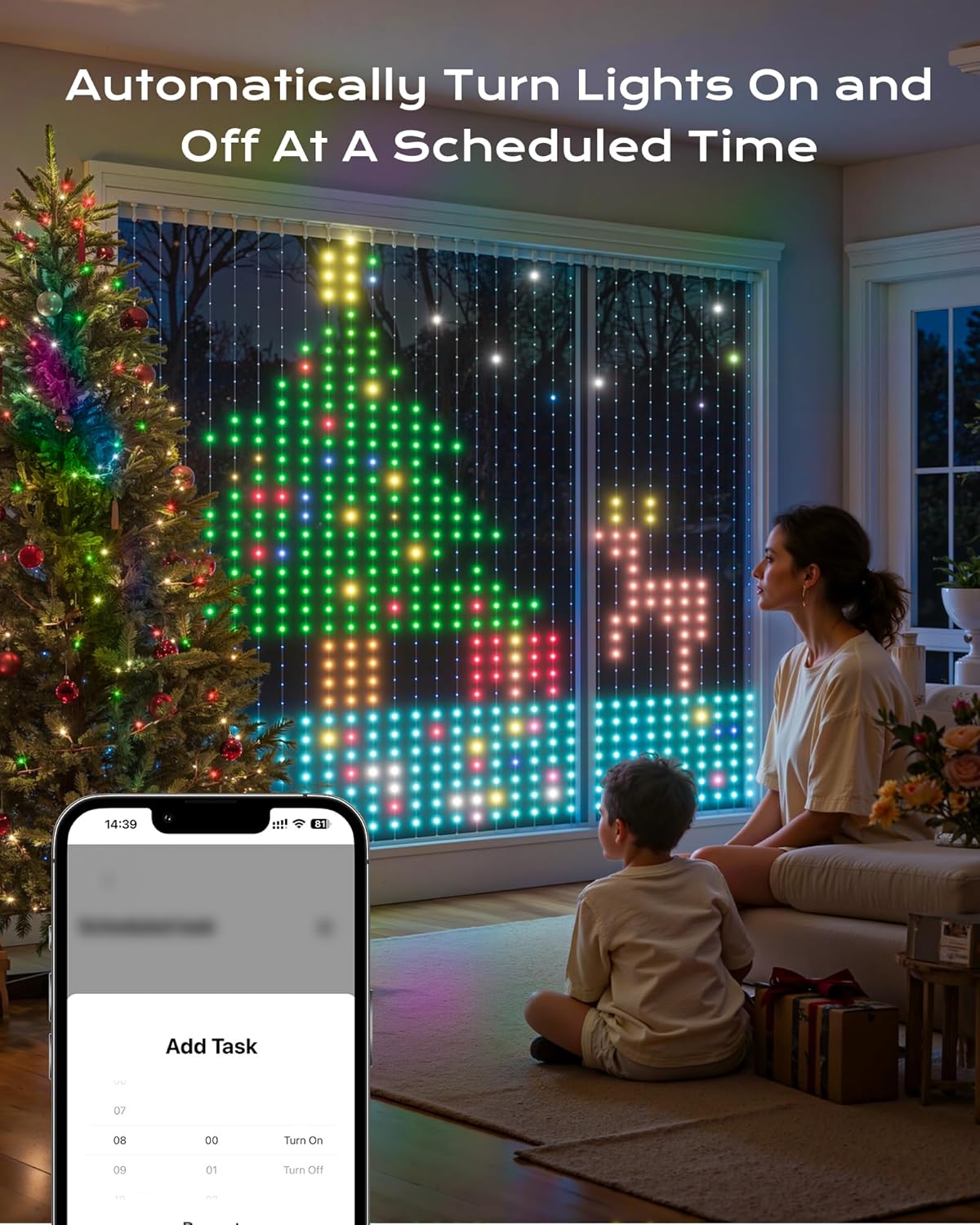 900 RGBIC LEDs Smart Curtain Lights with DIY GIF, 6.6x6.6ft Color Changing Christmas Wall Lights with APP, IP65 Waterproof String Fairy Lights for Indoor Outdoor Bedroom Window Garage