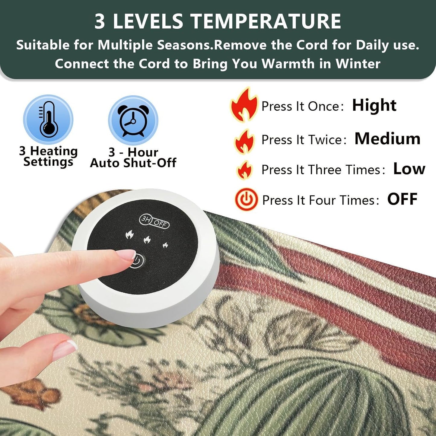 Heated Desk Pad Mouse Pad 31.5x13 Inch PU Leather Desk Mat with 3 Heat Levels Large Mouse Gaming Computer Laptop Mat Retro Mexico American Eagle Cactus Beige