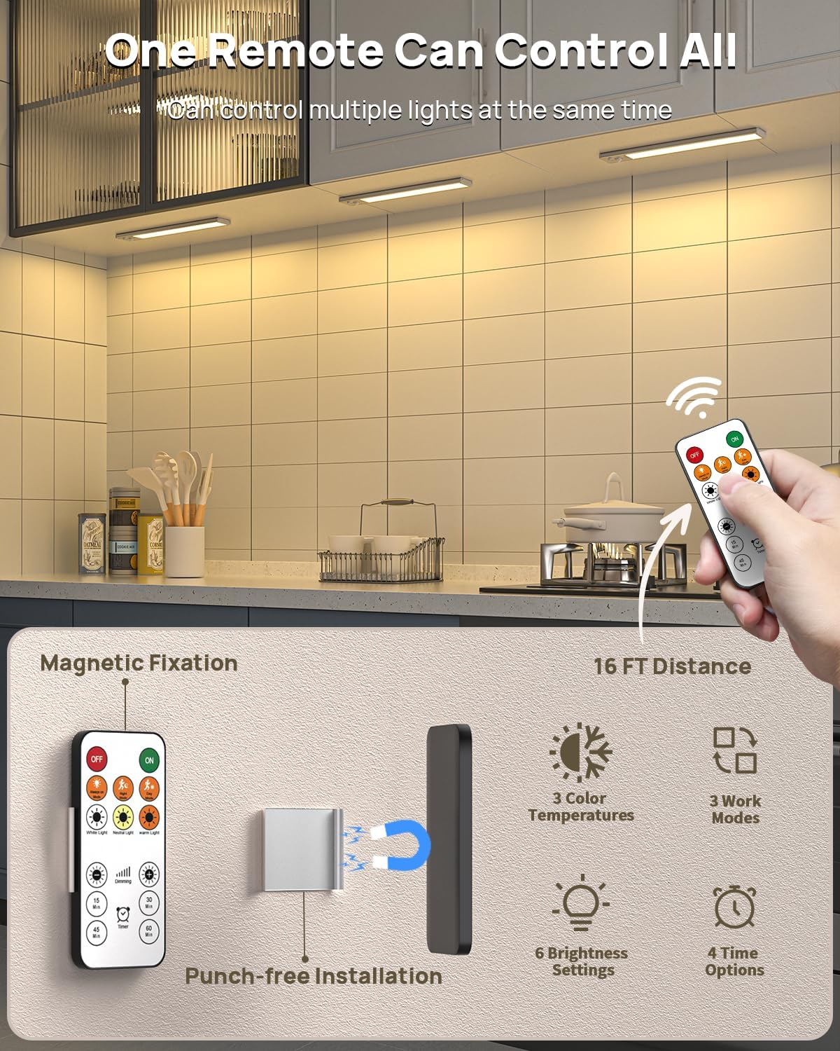 Under Cabinet Lights Wireless,Motion Sensor Light Indoor with Remote Control,2500mAh LED Rechargeable Battery Operated Closet Light,3 Color Temps,Under Counter Lights for Kitchen,Stairs,4 Pack