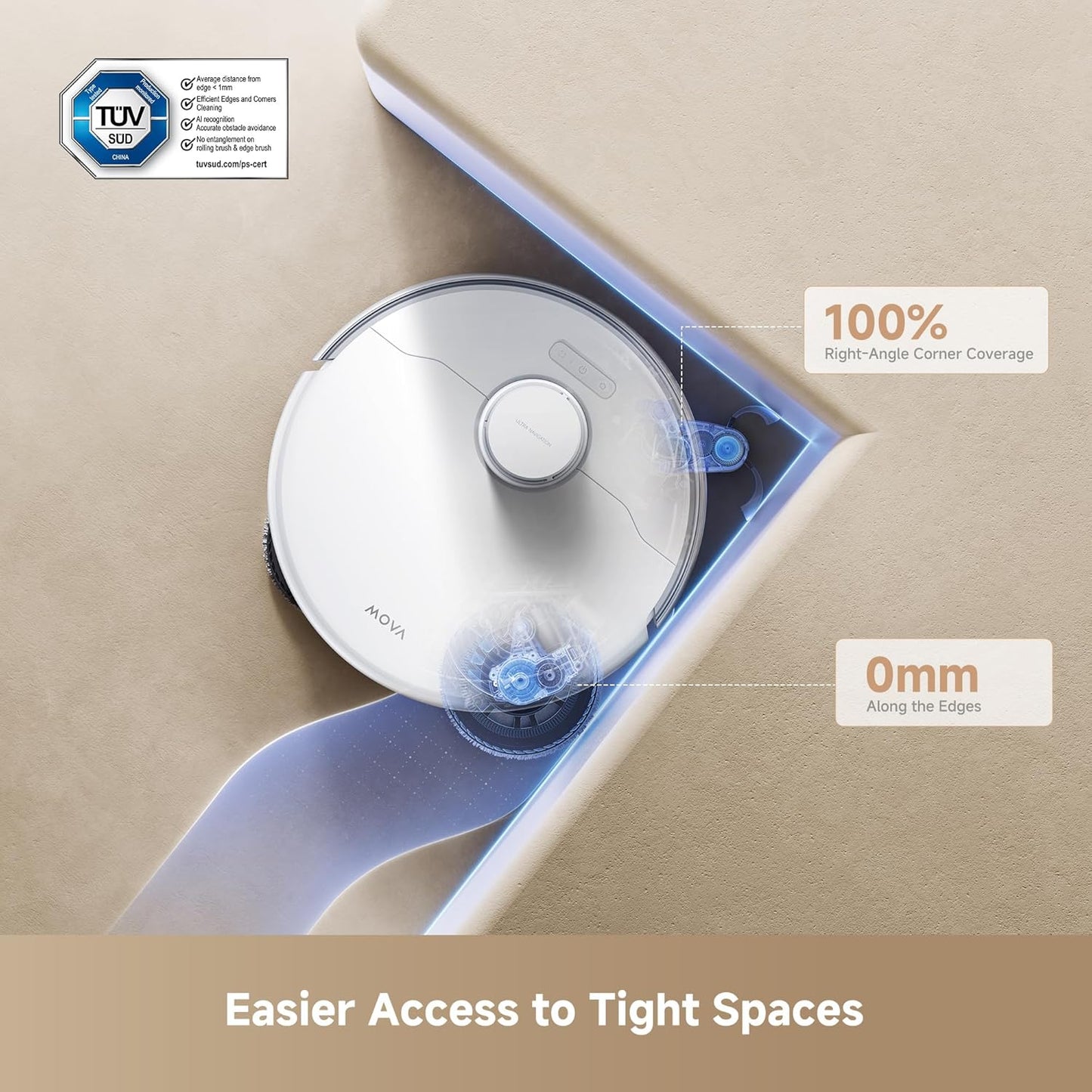 Mova P50 Ultra Robot Vacuum Cleaner with Flexible Mop, 19,000 Pa Suction Power with Anti-Tangle Brush, Corner and Edge Cleaning, 167℉ Automatic Cleaning & Self-Drying & Cleaning, Auto Empty & Refill