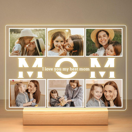 Personalized Birthday Gifts for Mom from Daughter Son, Custom Collage Picture Frames with Photos, Customized Photo Frame with Night Light, Personalized Gifts for Mom Kids Baby Family