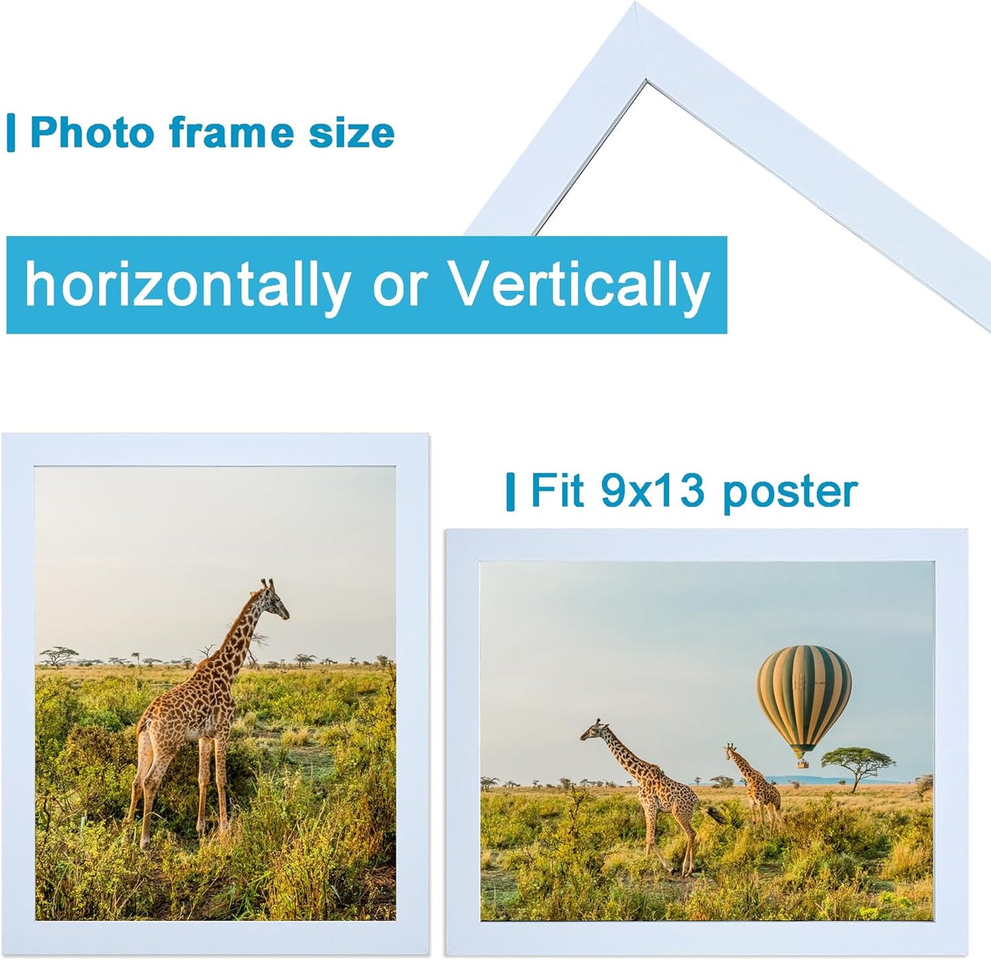 9 x 13 Picture Frame Set of 3, 13 x 9 white Wooden Frame Wall Gallery Poster Photo frame with Shatter Resistant Plexiglass,Horizontal and Vertical Formats for Wall Hanging, best gift