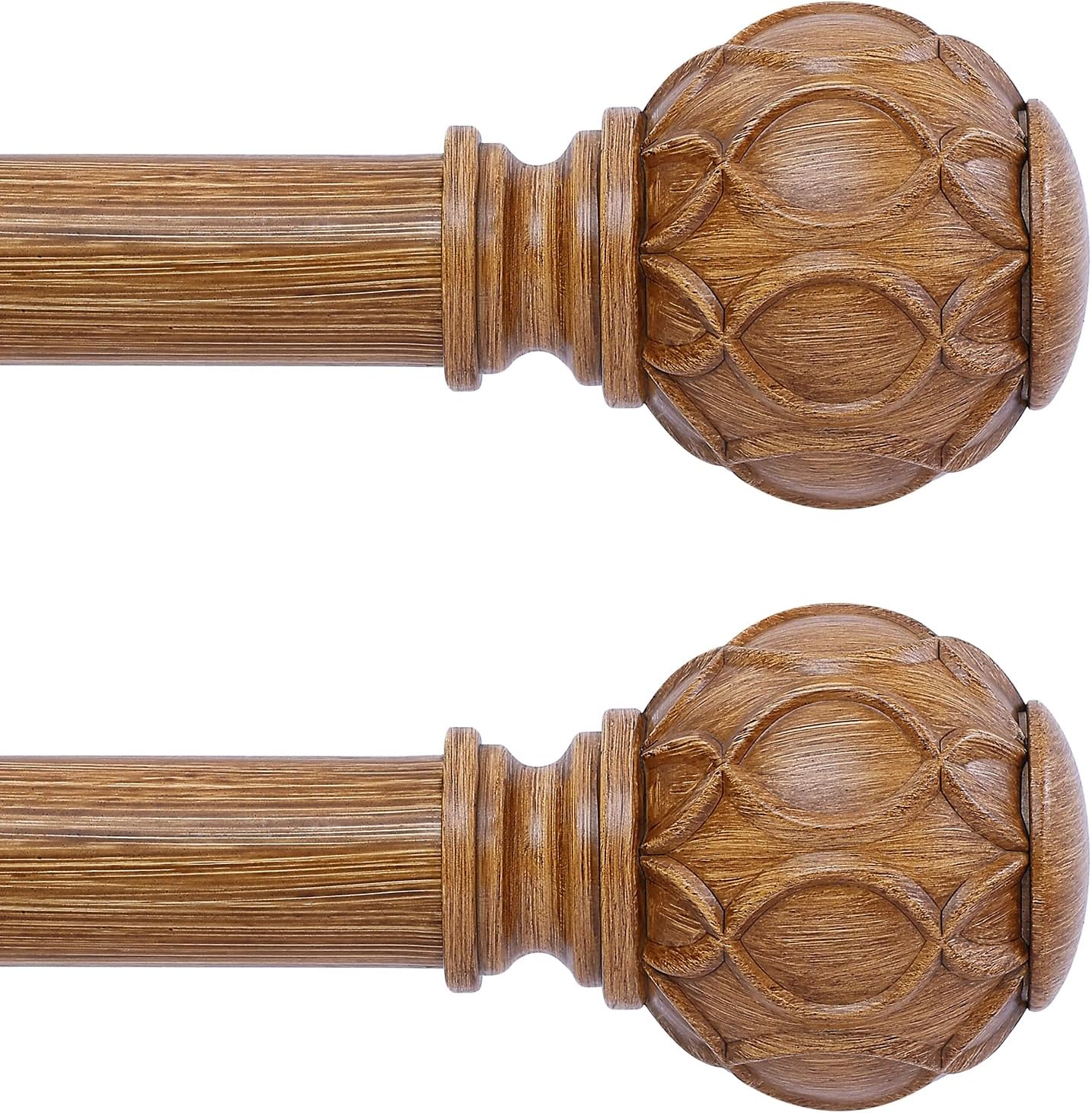 2 Pack Wood Curtain Rods for Windows 66 to 120 Inch,1 Inch Adjustable Curtain Rod Set,Heavy Duty Curtain Rods,Wooden Netted Texture Drapery Rods,Single Window Curtains Rods 66-120",Brown Wood