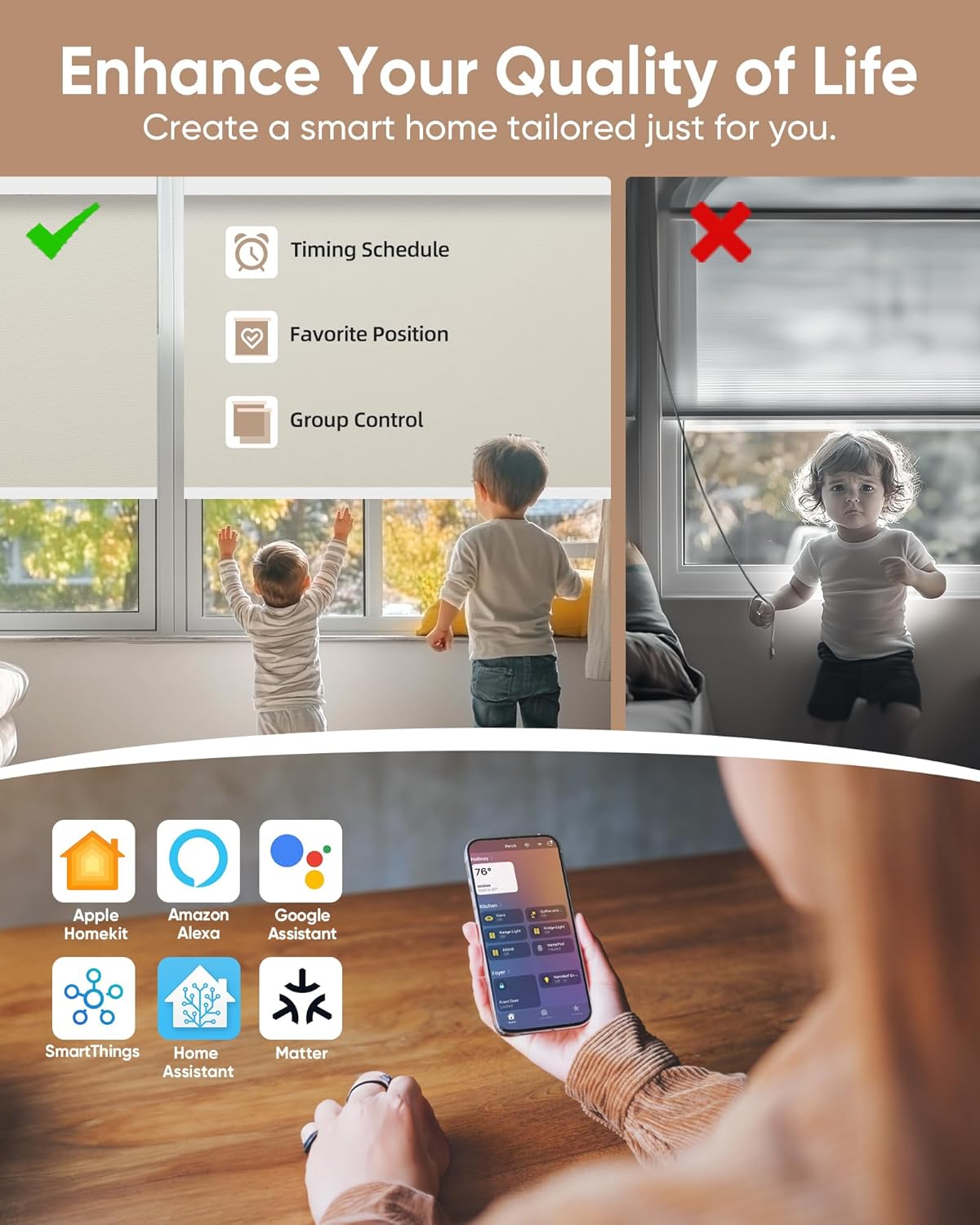 Kincmo Motorized Blinds with Remote,100% Blackout Motorized Roller Shades Work with Apple Homekit,Alexa,Google, Custom Electric Blinds with App,Voice Control (Pure Cream)