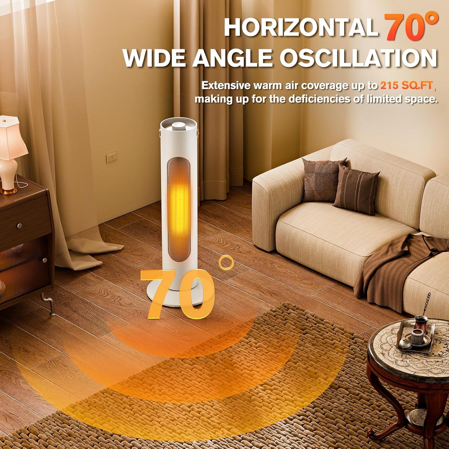 Electric Space Heaters For Indoor Use, 25" 2-IN-1 Tower Heater And Fan Combo, 70°Oscillating, 2S Instant Heating, 1500W, 3 Heating & Fan Modes,Electric Portable Heater For BedroomOfficeHome, White