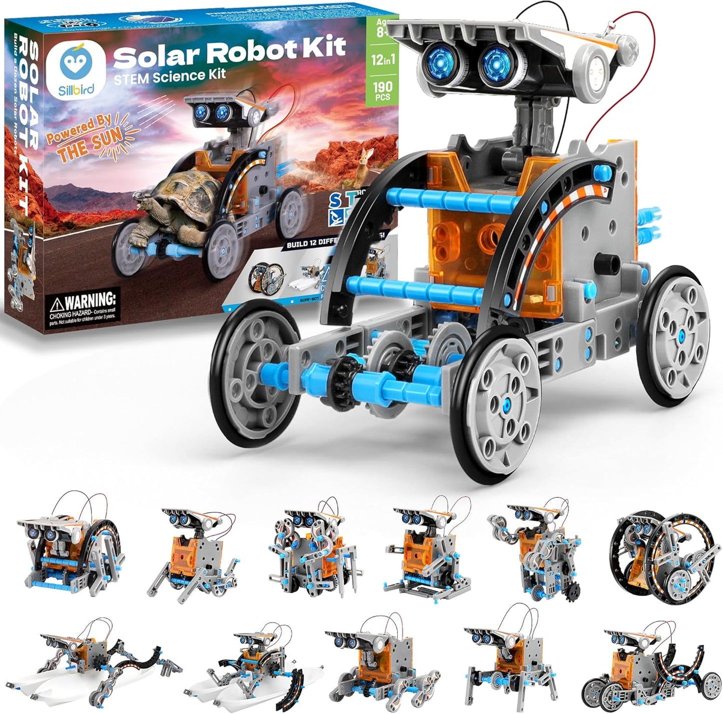 Sillbird 12-in-1 Solar Robot Building Kit STEM Gift for Boys Aged 8-13, DIY Science Educational Robotic Toys for Kids Teens Birthday, Powered by The Sun with 190 Pieces