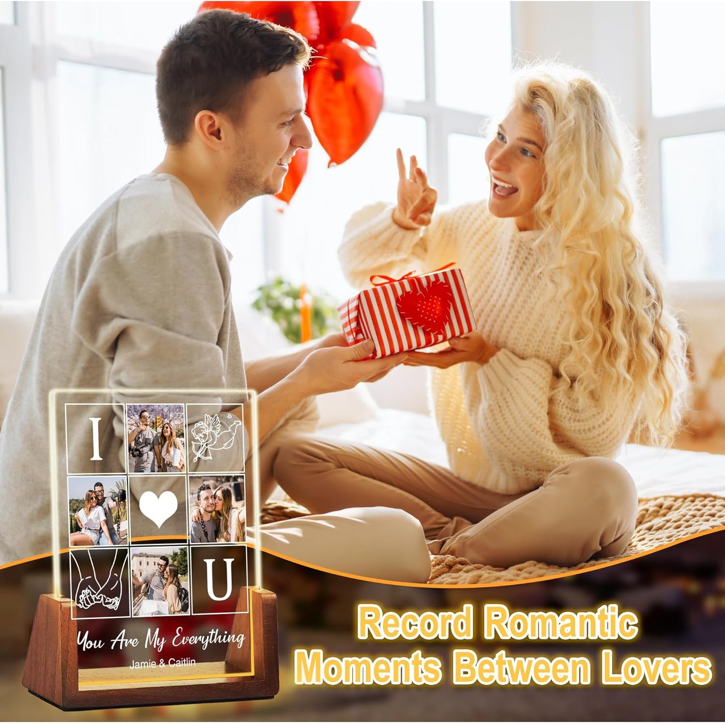 Customized Couple Birthday Gifts For Boyfriend Girlfriend Him Her, Custom Light Up Picture Frame Acrylic Plaque With Photo Name, Personalized Anniversary Wedding Christmas Gifts For Women Men