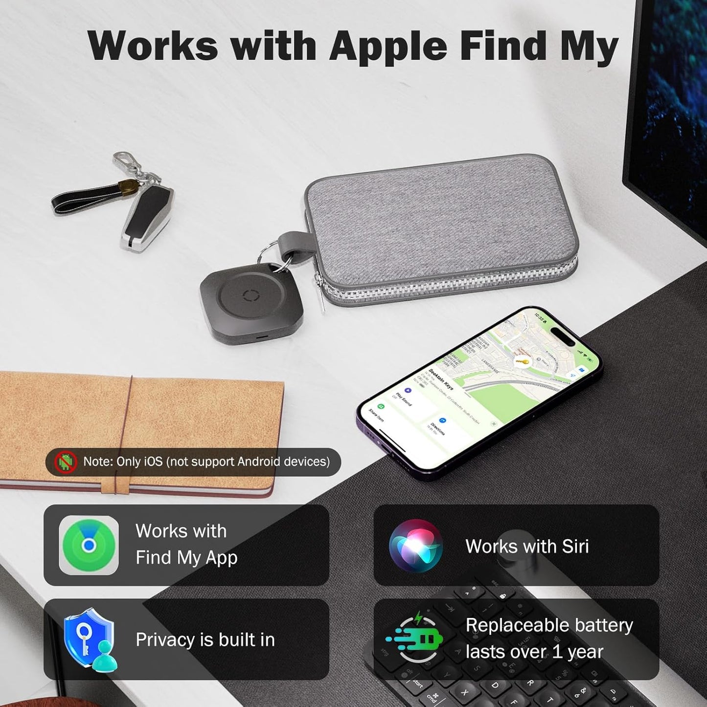 Air Tracker Tag-4 Pack, Smart Bluetooth Tracker Work with Apple Find My(iOS Only), Luggage Tracker Tag for Key, Luggage, Backpack, Suitcase, Replaceable Battery, weTag, Black