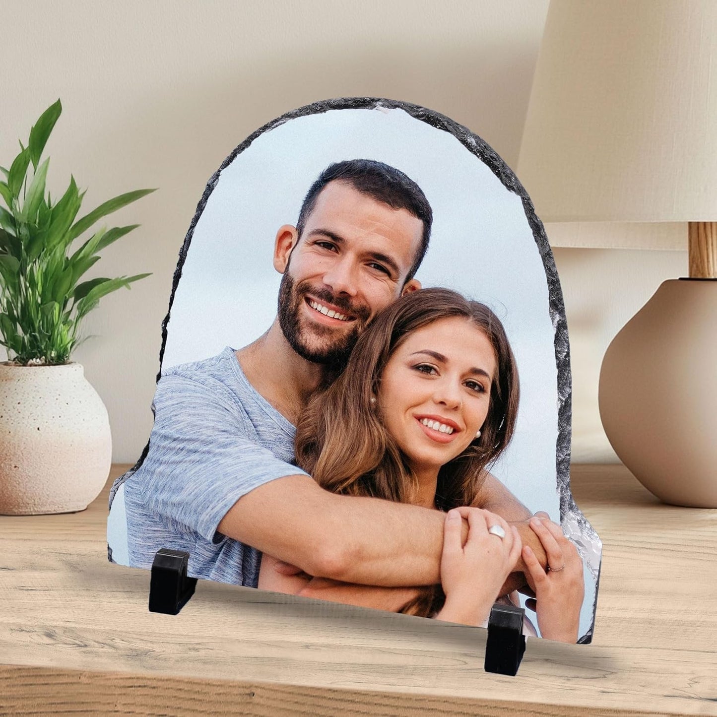 ArtPix 3D Christmas Personalized Slate Plate, Customized Xmas Photo Print Stone, Custom Picture Gift for Wife, Women, Family, Her, Him, Rock Slate Plaque Frame (Small - Semicircle)