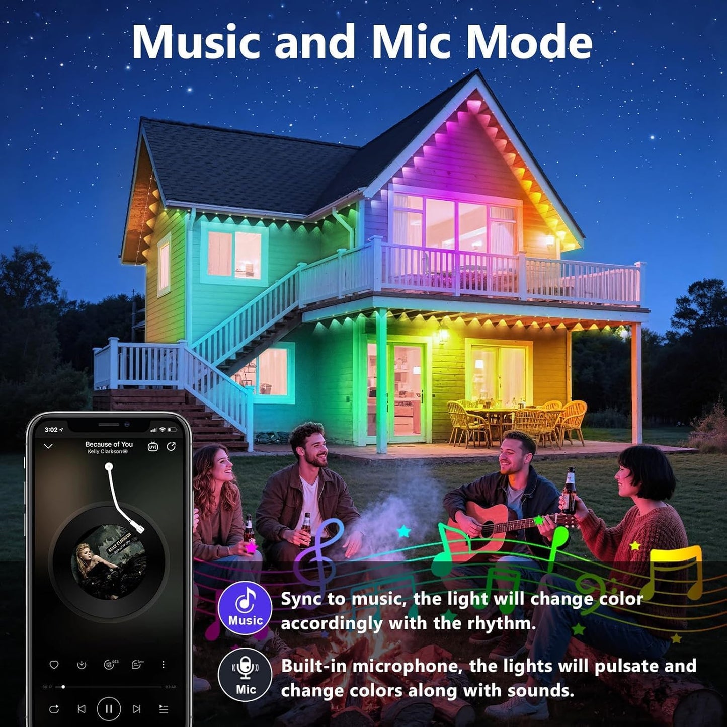 LETIANPAI 150FT Permanent Outdoor Lights,RGB Eaves Lights with App Control Remote,DIY Scene Modes IP67 Waterproof Outdoors Under Eave Lighting,Outdoor Light for Garden Decor