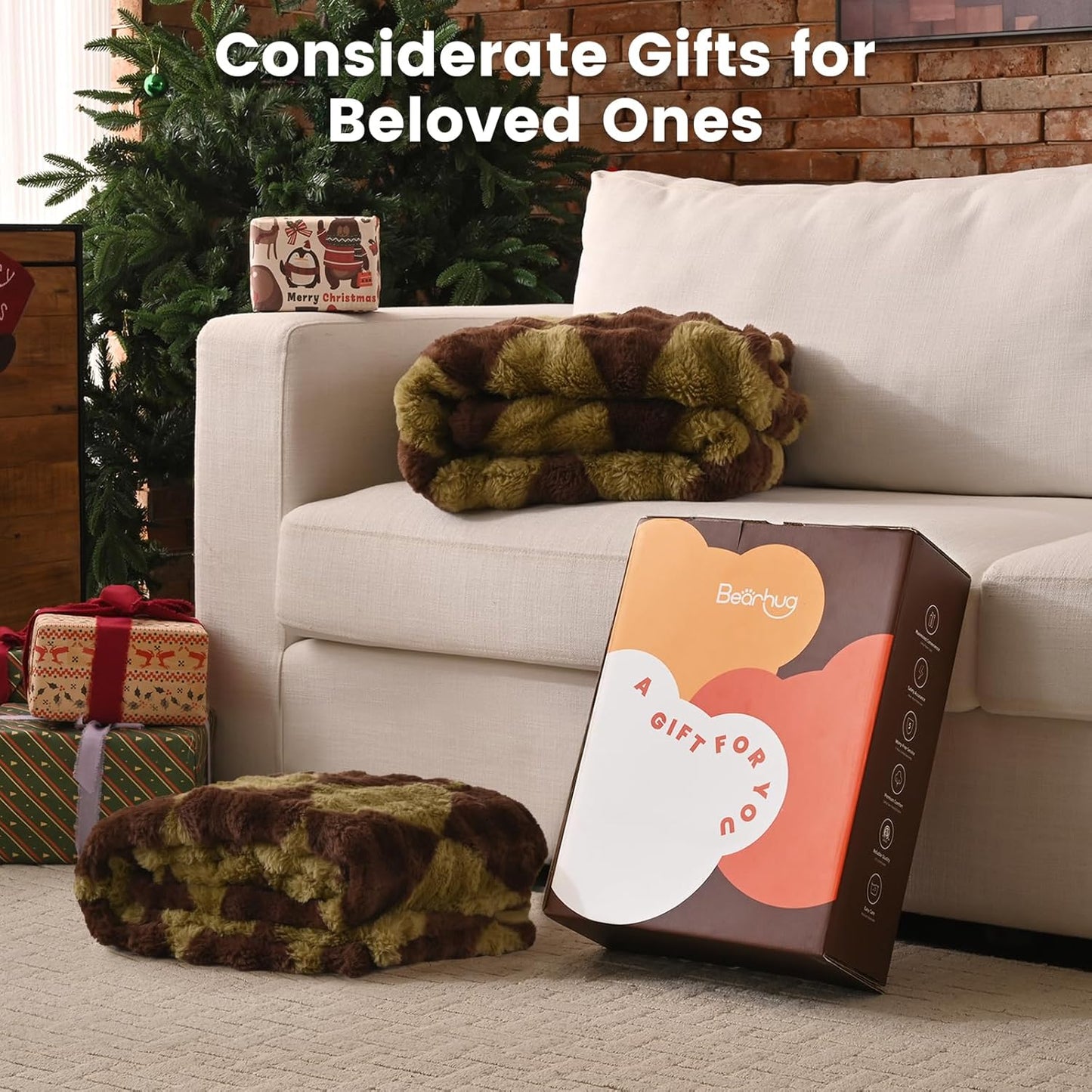 Bearhug Heated Throw Blanket, 50" × 60" Electric Throw, Faux Fur & Warm Sherpa, 4h Auto-Off Timer & 6 Heating Levels,ETL Certified, Machine Washable, Gift Box Packaging