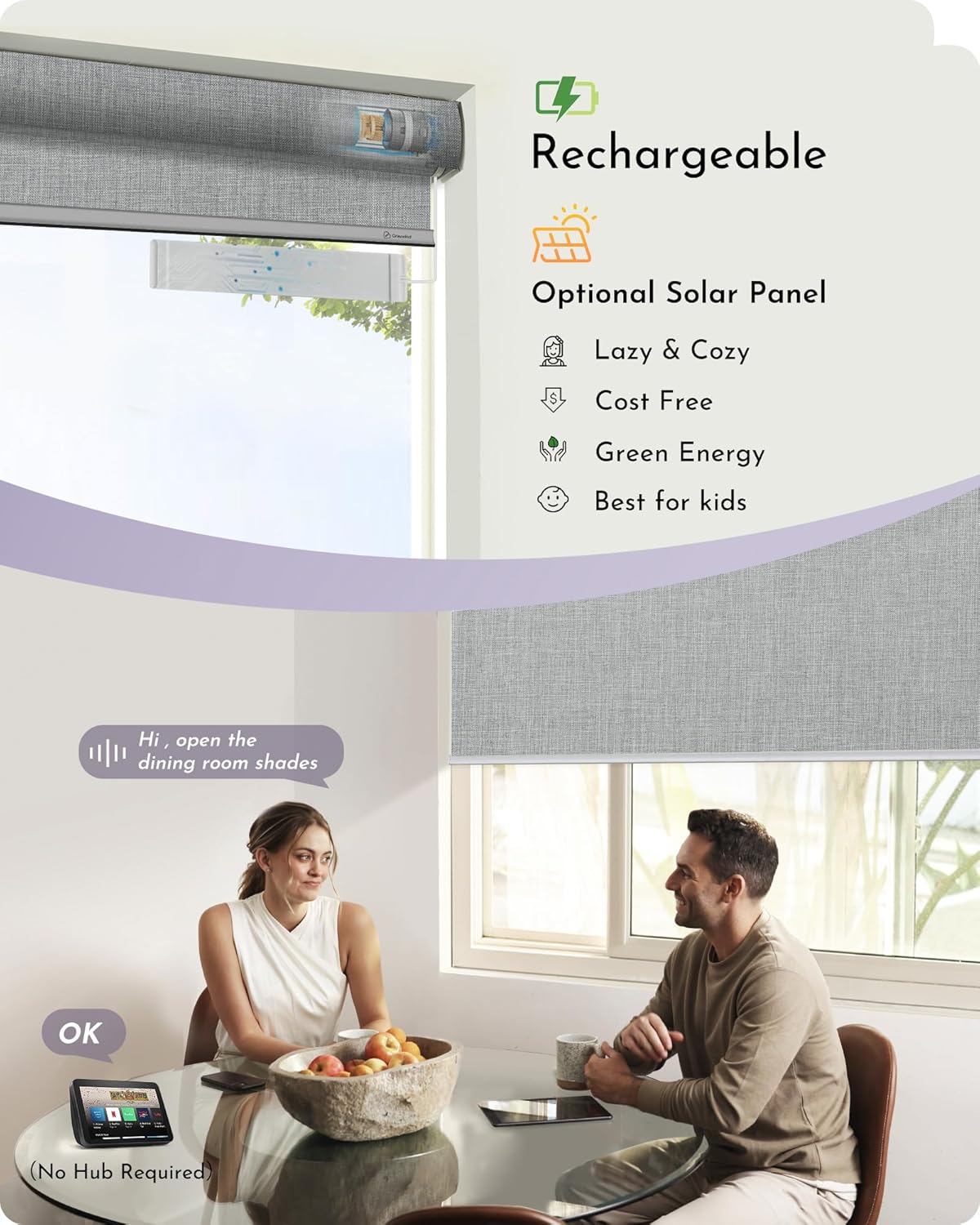 Graywind Motorized Roller Shades Compatible with Alexa Google Smart Blackout Shades with Remote Triple Weaved Fabric Window Blinds with Valance for Smart Home Office, Customized Size (Cloudy Grey)