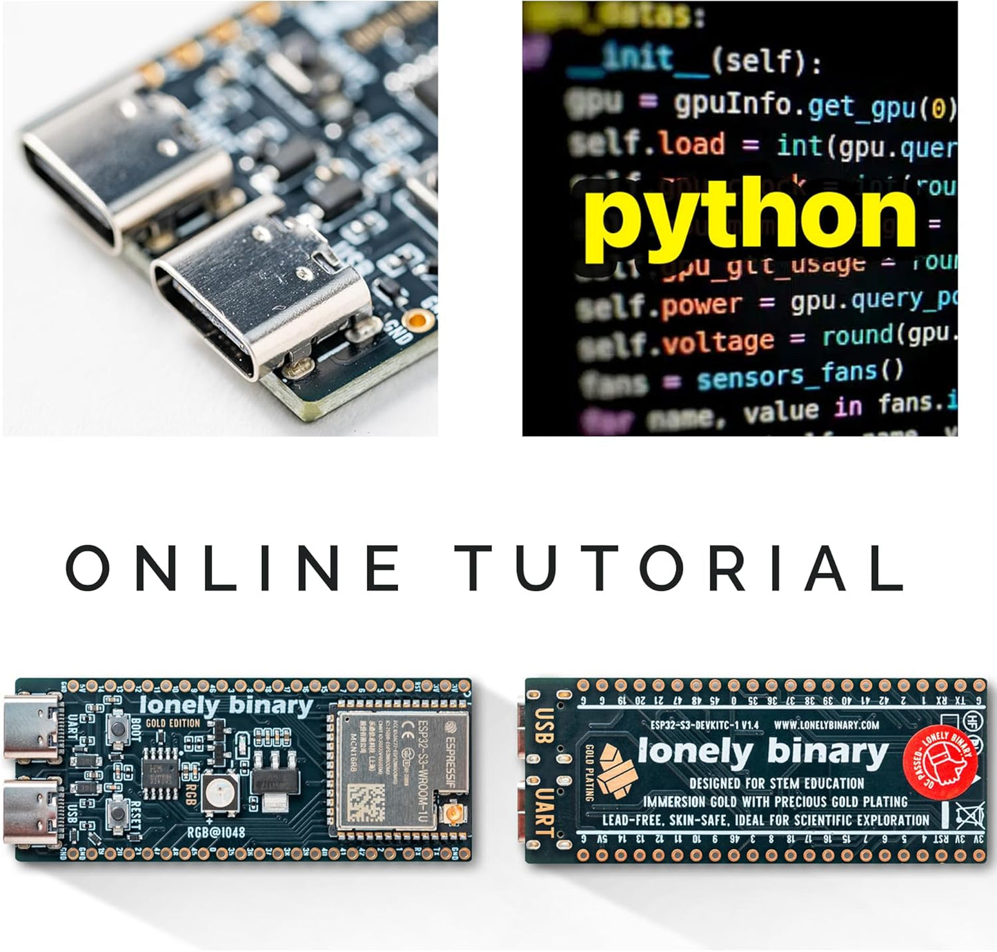 ESP32-S3 Development Board Gold Edition 16MB Flash 8MB PSRAM Dual USB-C IPEX Antenna WiFi Bluetooth for Arduino IoT Projects, MicroPython & ESP-IDF N16R8 (16MB +Antenna Gold Edition)