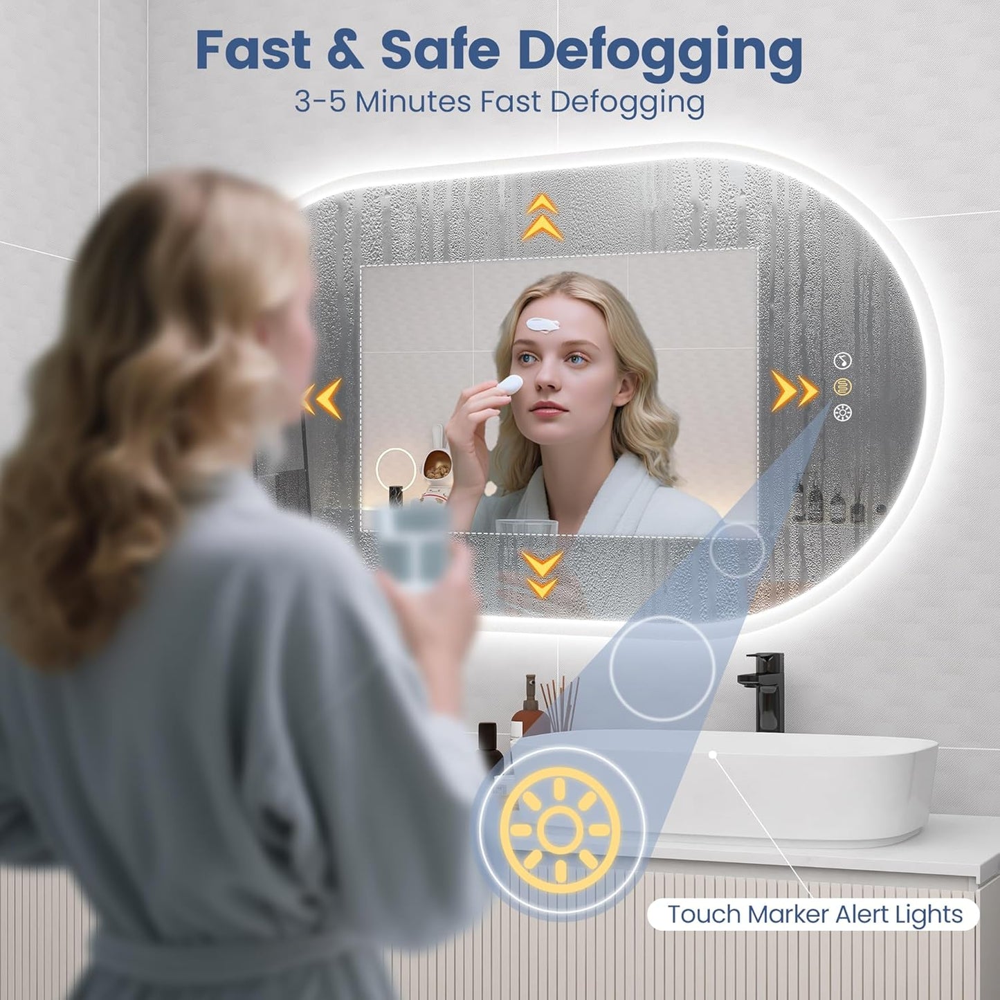 STARLEAD 36"x20" LED-Bathroom-Mirror-with-Lights, Wall-Mounted with Bluetooth Speaker, Anti-Fog, 3 Color Temperature, Dimmable Brightness, Waterproof, Tempered Glass, Frontlit & Backlit, Oval