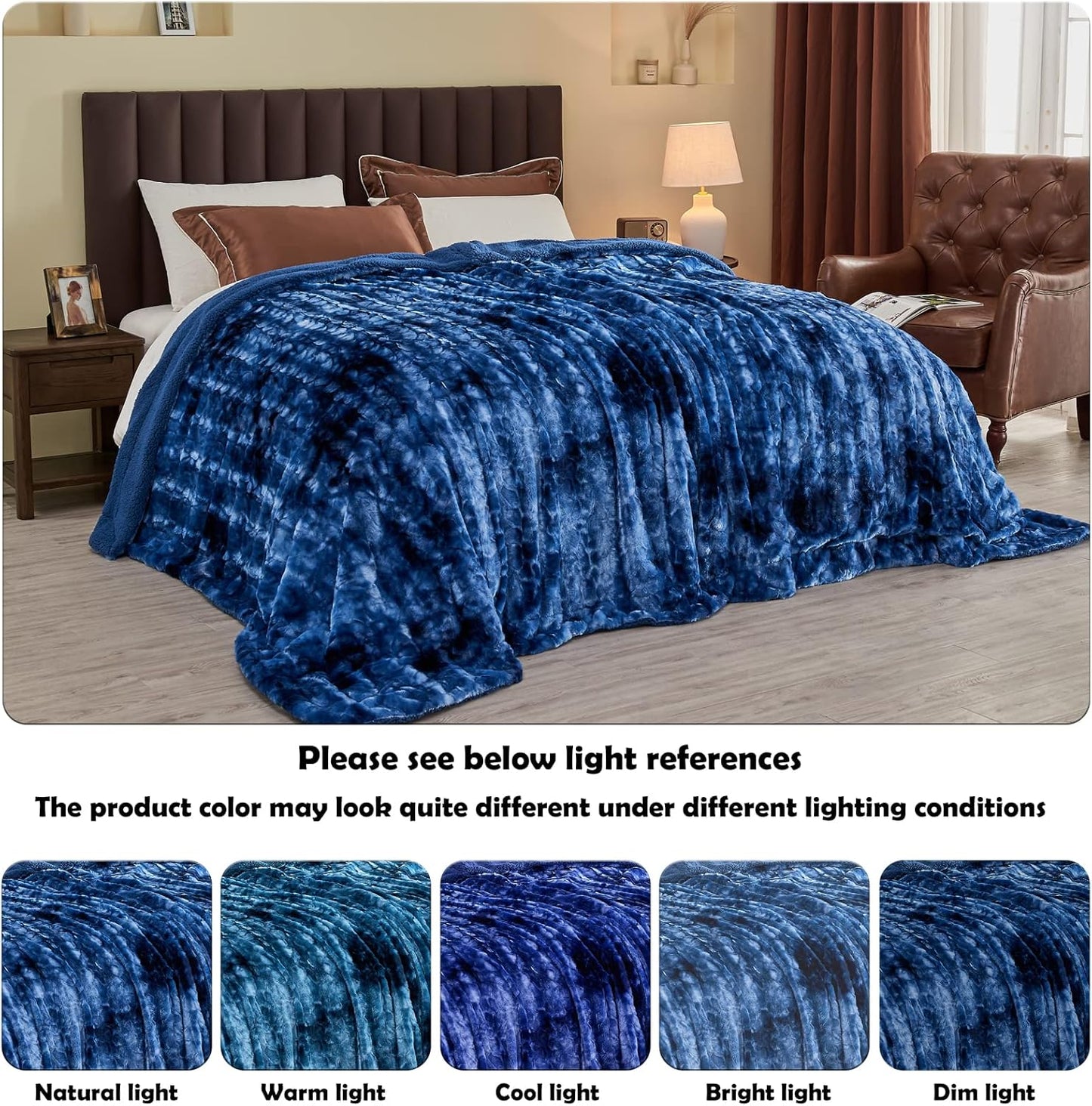 NEWCOSPLAY Super Soft Faux Fur Blanket Twin Size Indigo Sherpa Fuzzy Plush Warm Blanket for Sofa Bed (Indigo, Twin(60"x80"))