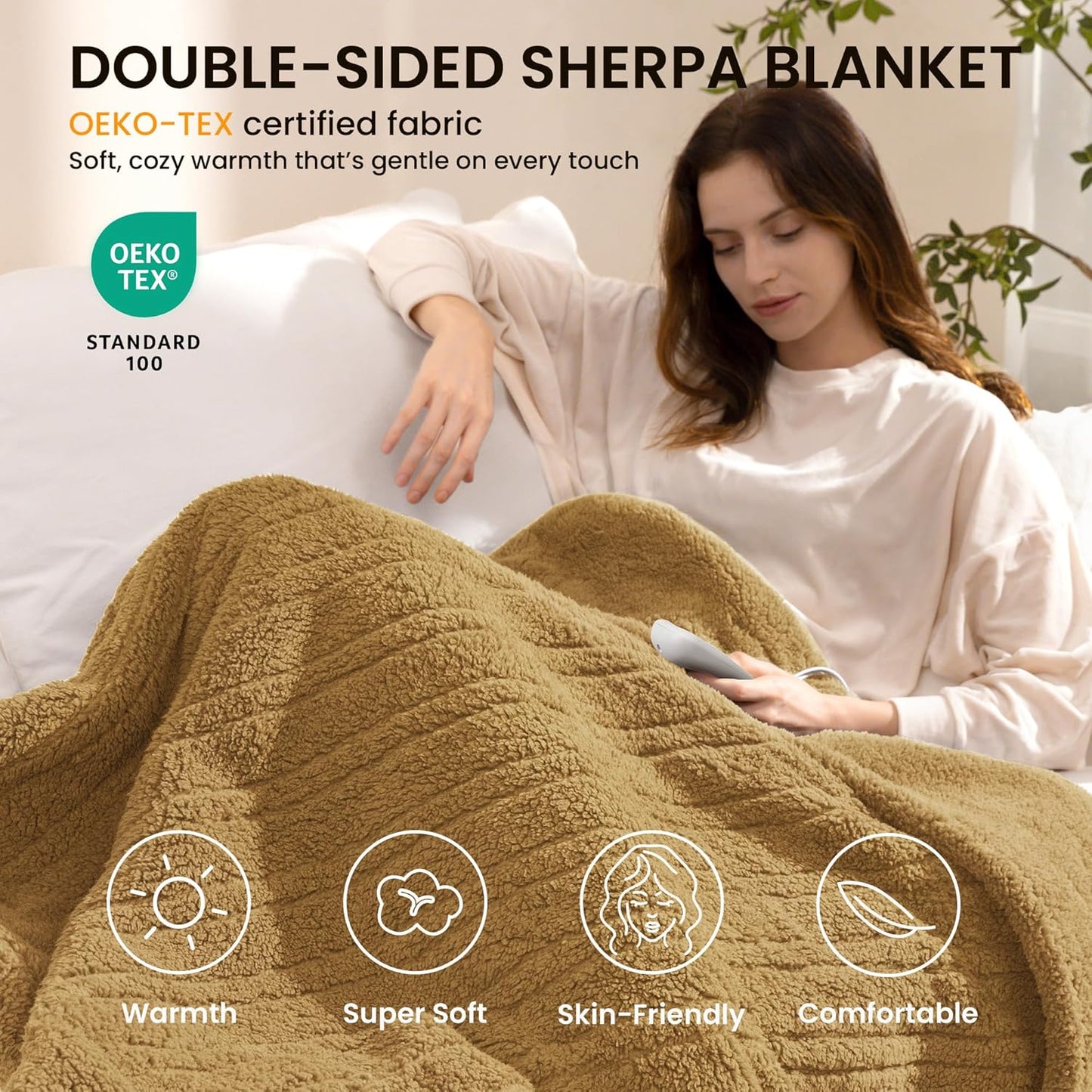 Heated Blanket Electric Blanket Full - Fast Heating Blanket Throw Double Sided Sherpa Ultra Soft Cozy with 10 Heating Levels & 2-10 Hours Auto Off, Mashine Washable, 72 x 84 Inches, Camel
