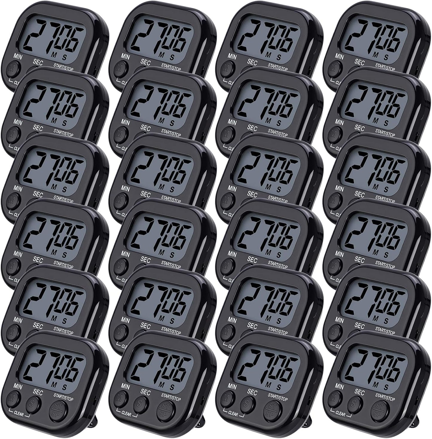 Leumoi 24 Pcs Digital Kitchen Timers Magnetic Back Timers Bulk Large Screen Loud Alarm On/Off Switch Minute Second Count up Countdown Memory Setting for Cooking Classroom Exercise (Black)