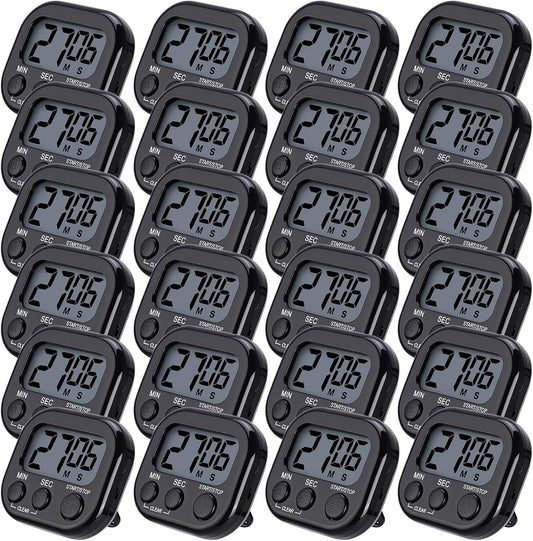 Leumoi 24 Pcs Digital Kitchen Timers Magnetic Back Timers Bulk Large Screen Loud Alarm On/Off Switch Minute Second Count up Countdown Memory Setting for Cooking Classroom Exercise (Black)