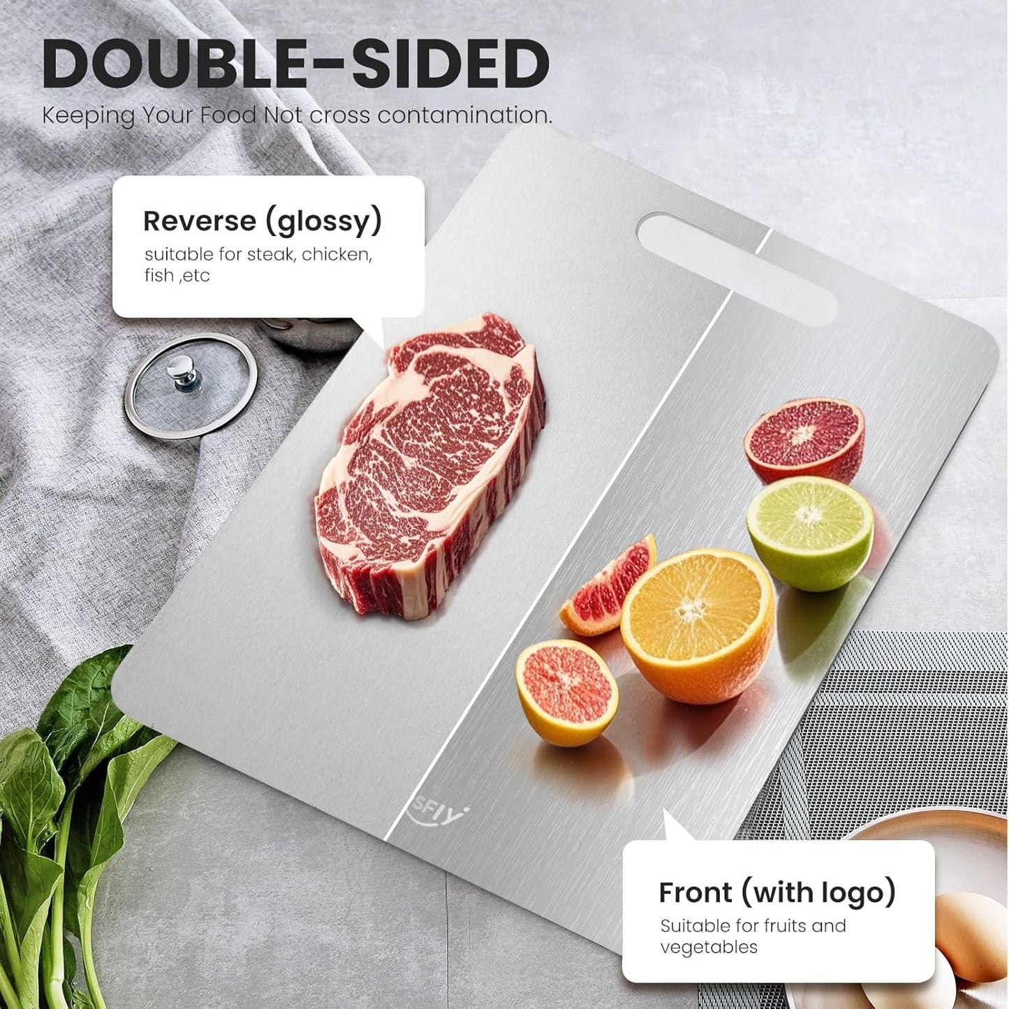 3 Pack Titanium Cutting Board - 100% Pure Titanium Cutting Boards For Kitche,Easy to clean, Double-sided food-grade Cutting Board For Meats, Fruits And Vegetables (M+L+XL）