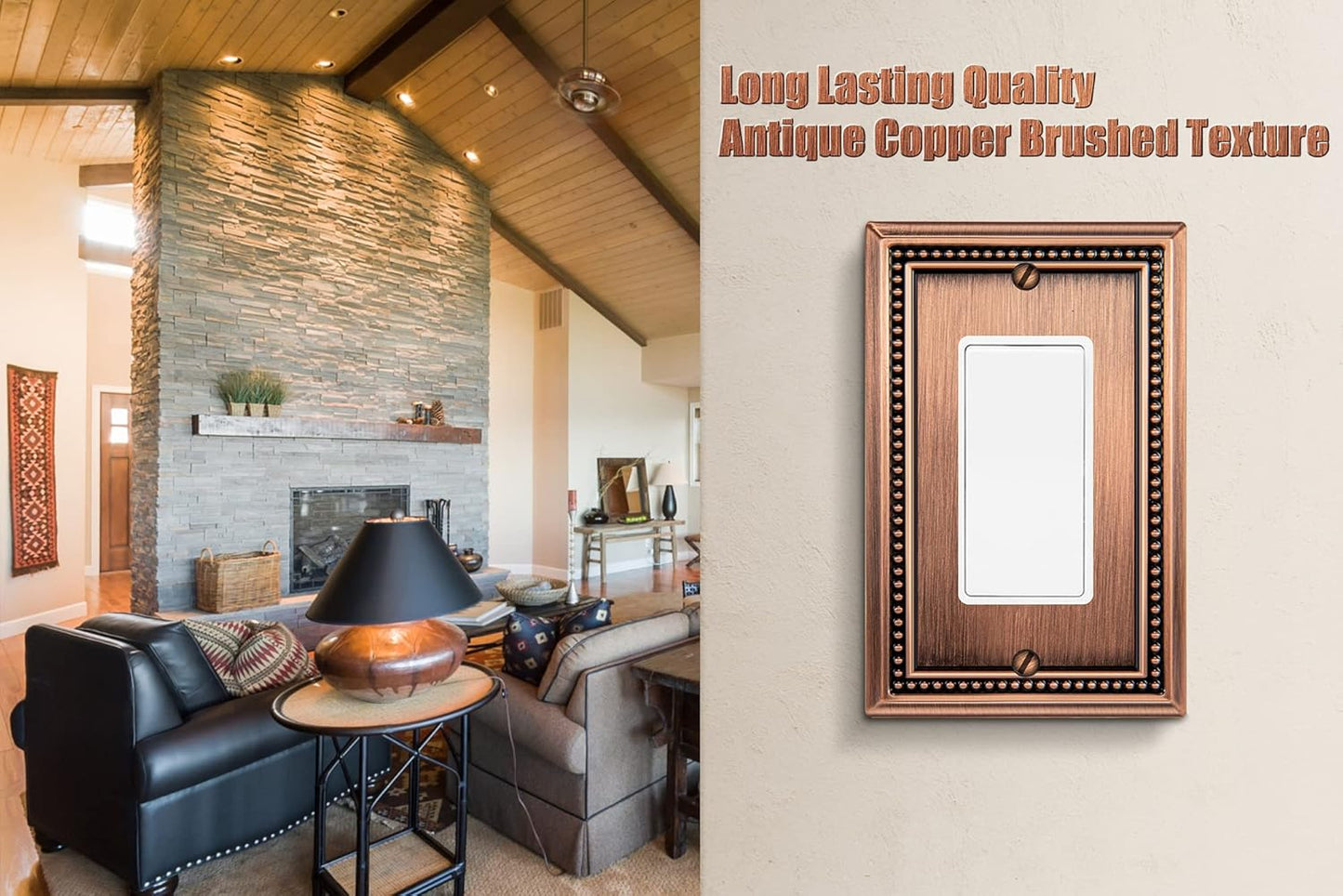 Henne Bery Sunken Pearls Heavy Duty Decorative Wall Plate Switch Plate Outlet Cover (Single Decorator, 2 Pack, Antique Copper)