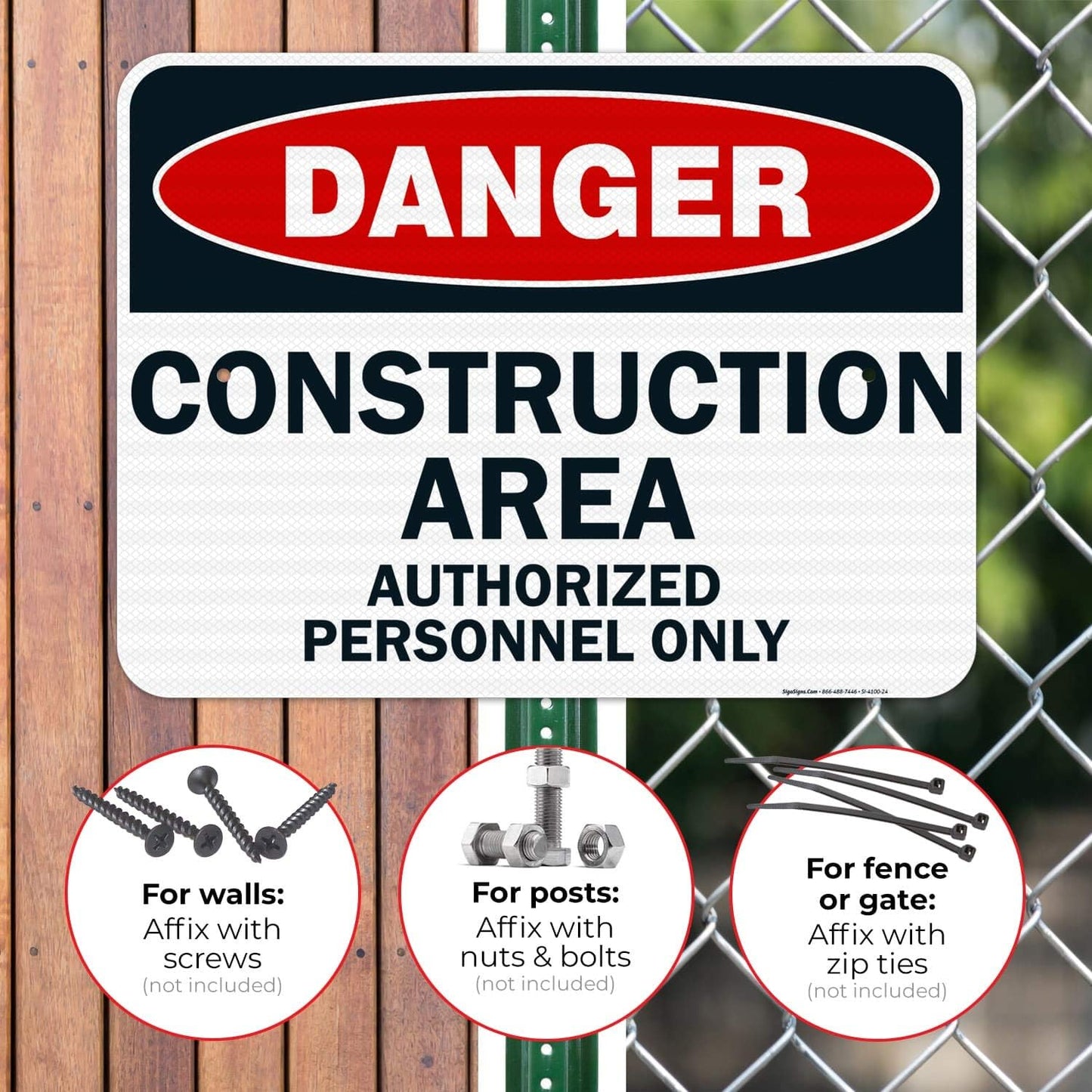 Danger Construction Area Sign, Authorized Personnel Only Sign, 18x24 Inches, 3M EGP Reflective .080 Aluminum, Fade Resistant, Easy Mounting, Indoor/Outdoor Use, Made in USA