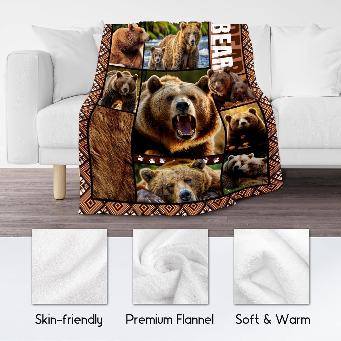 Blankets for Dad, Bear Blanket Gifts for Men Boys Adults, 40"x50" Forest Animal Throw Gift for Hunters - Soft, Fuzzy & Cozy Flannel Throws Wildlife Country Decor