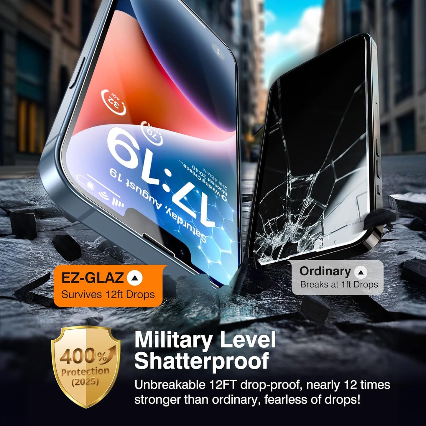 EZ-GLAZ- 4 Pack for iPhone 14 Plus Screen Protector [6.7"] With 2 Pack Camera Lens Protector, 9H+ Hardness 12FT Military Grade Shatterproof Scratch Resistant Durable Tempered Glass Film with Flawless Fit Kit, HD Clear