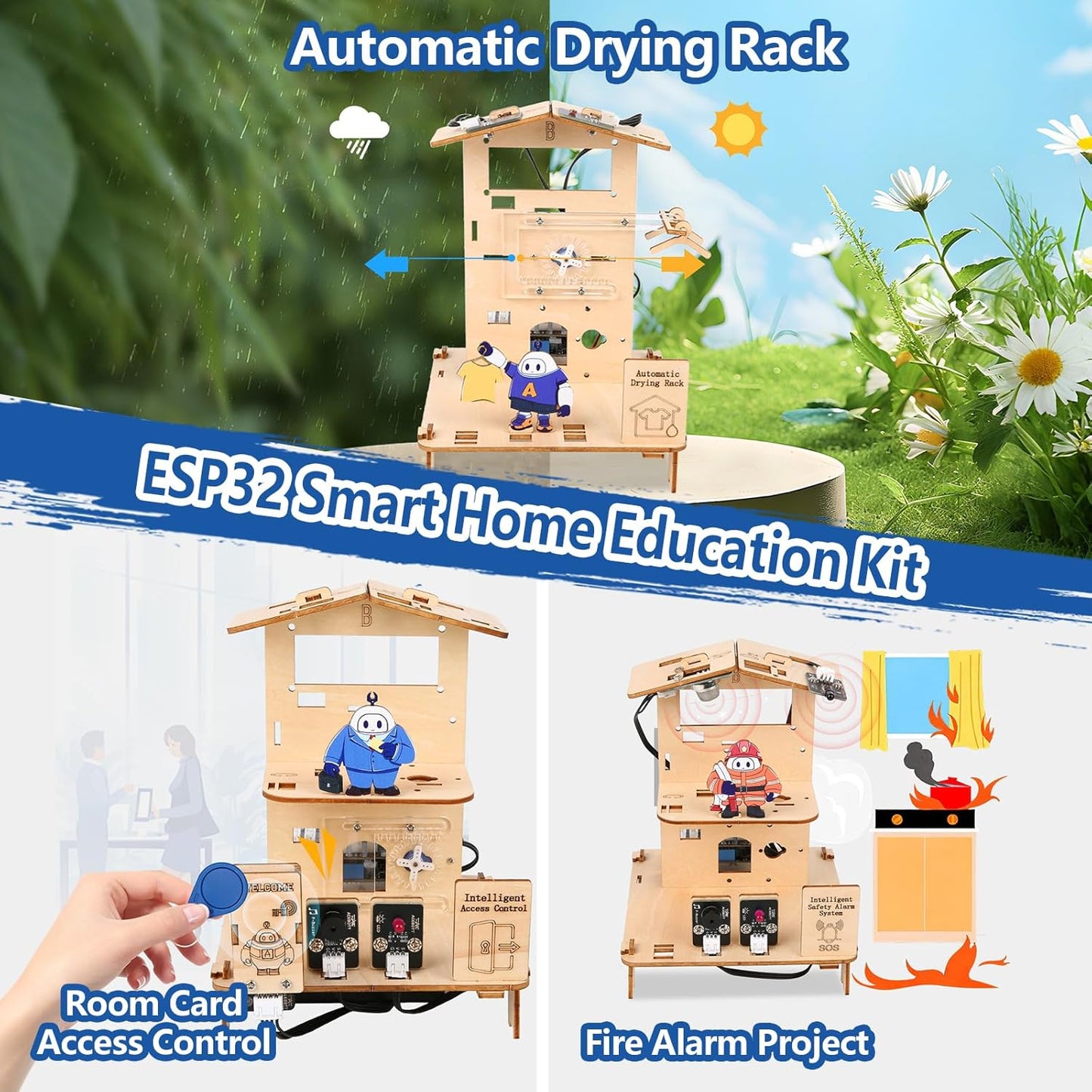 5-in-1 ESP32 STEM Kits for Kids Age 8-12, Wooden 3D Puzzle Toys Smart Home School Educational Science Building Kit for Students, Engineering Model Kits Birthday Gift Craft for Teen Boys Girls