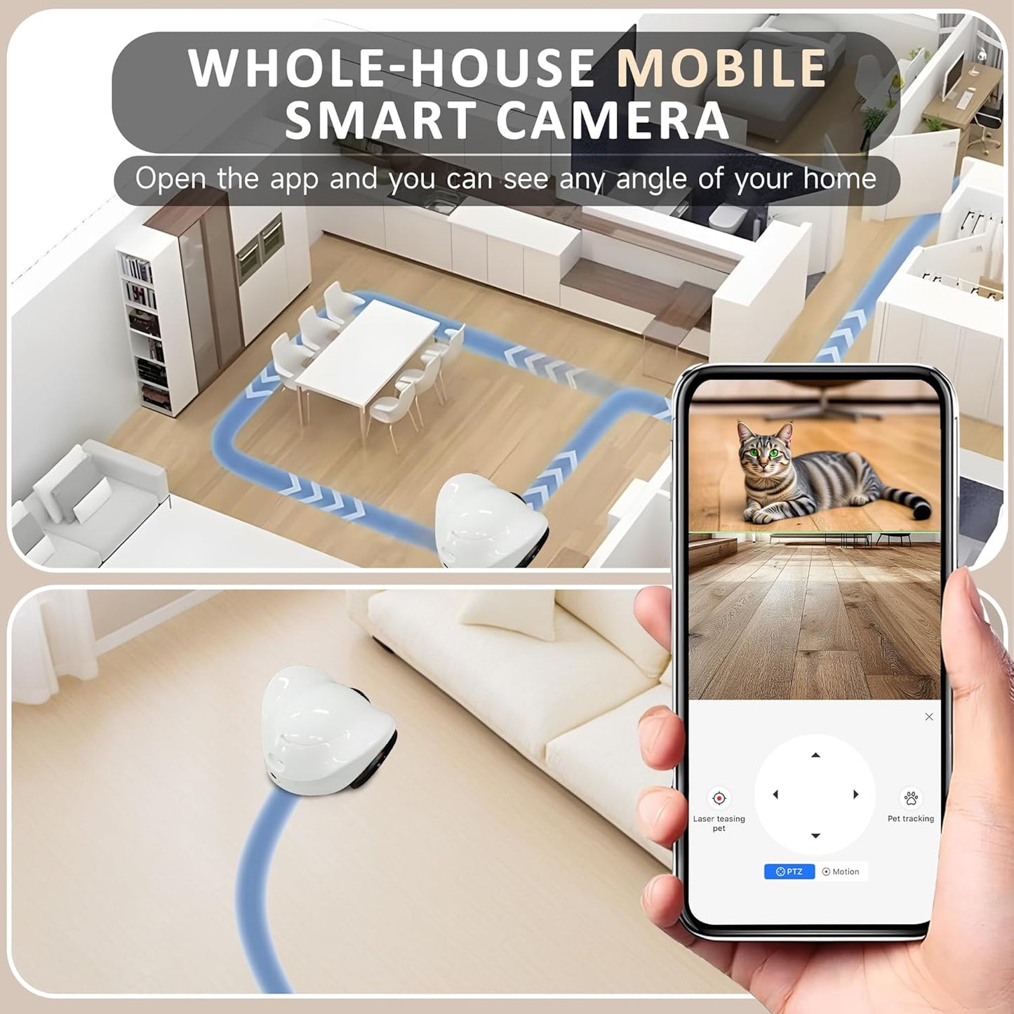 Pet Camera Treat Dispenser, Movable Pet Robot Cam with Phone App, 1080P Indoor Security Camera for Dog/Cat/Home Monitoring+32G SD Card, 2-Way Talk, Night Vision, Motion Detection (2.4GHz WIFI Only)