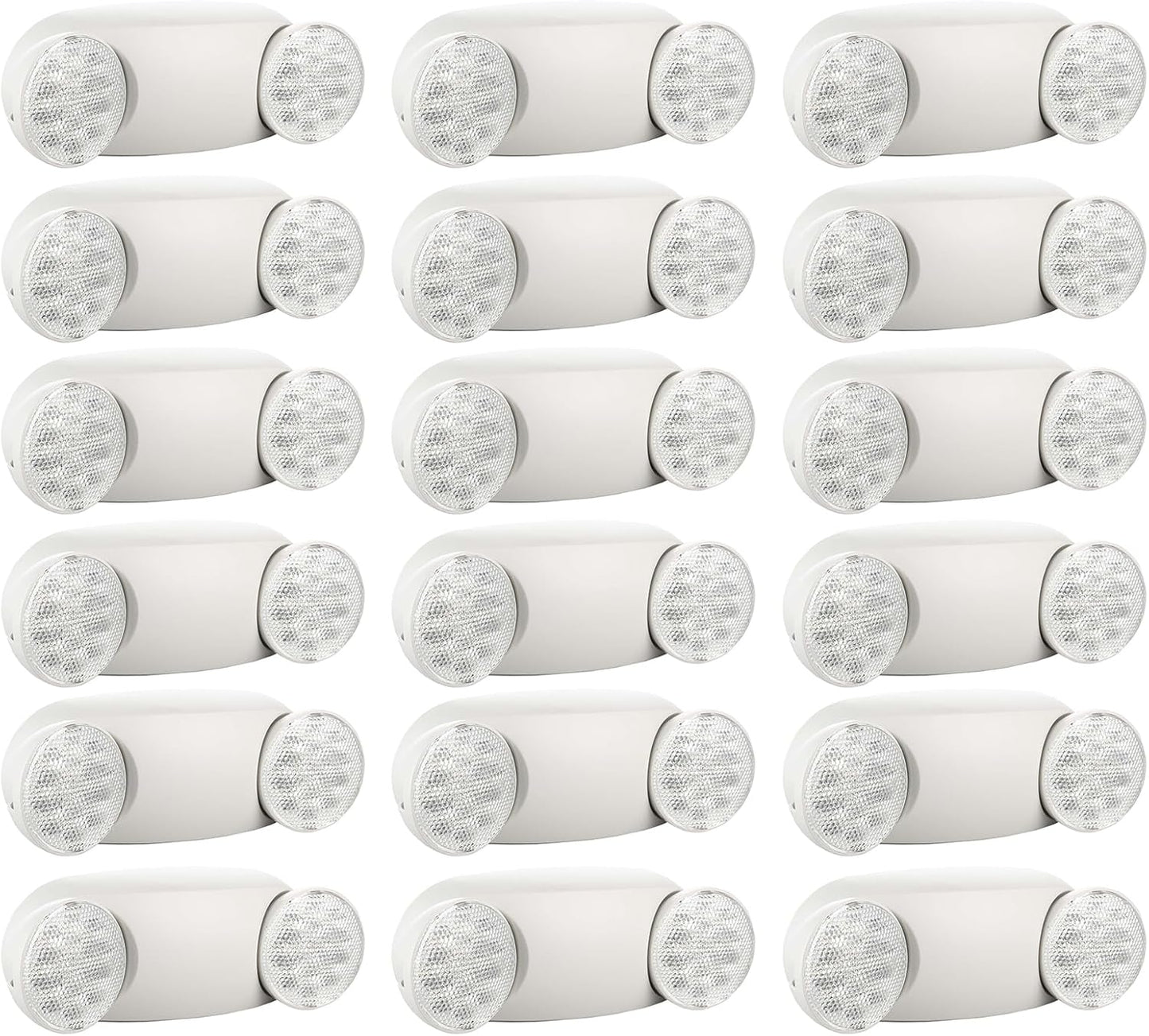 SPECTSUN 18 Pack White LED Emergency Lights with Battery Backup-UL Listed Two Head Adjustable Emergency Lighting Fixtures - 120-277V AC-Exit Sign Lights (18 Packs-U5)