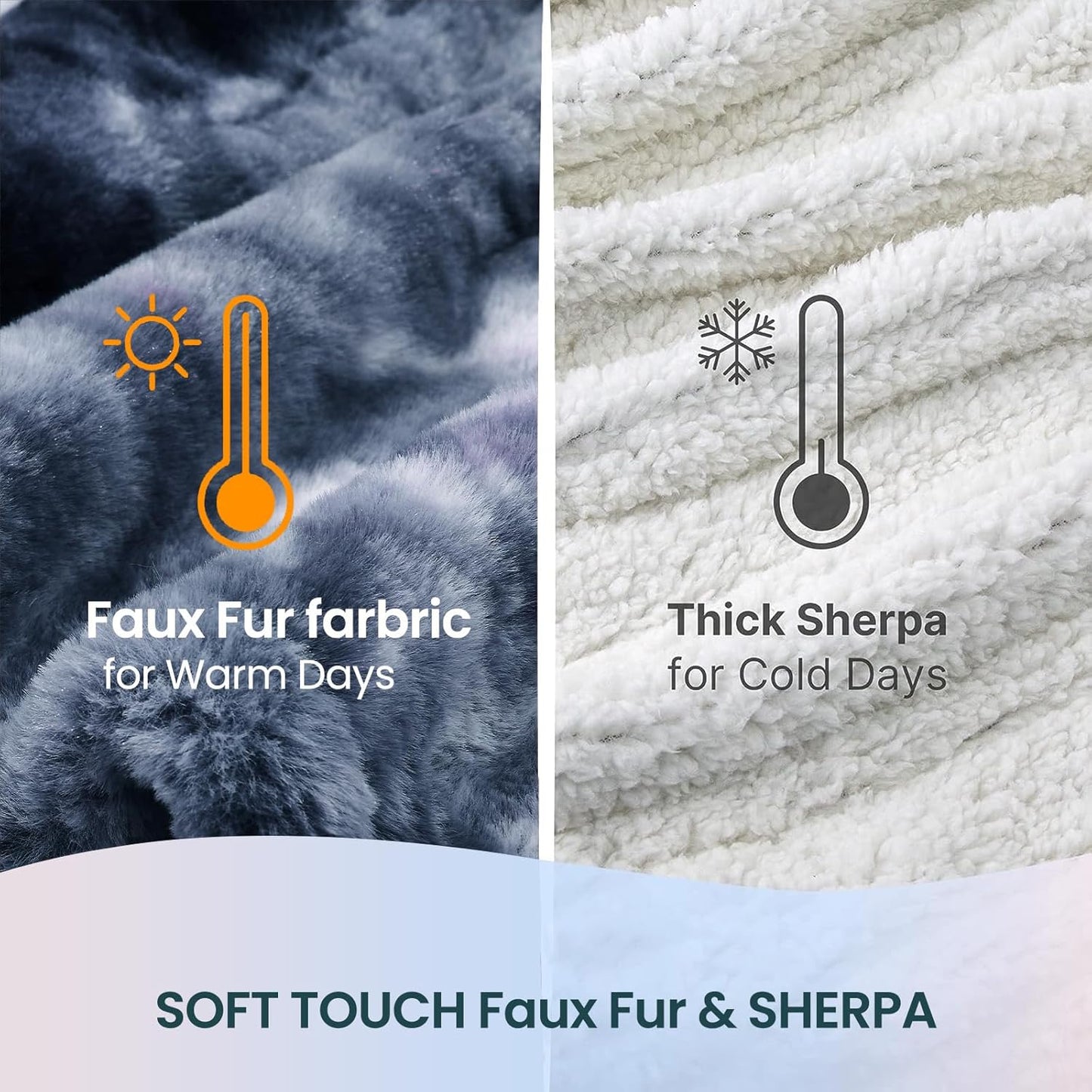 Electric Heated Throw Blanket 62"x84",Luxury Blue Twin Faux Rabbit Fur Electric Blanket,Fast Heating Soft Fluffy Thick Electric Blanket with 6 Heating Levels & 12H Auto Off