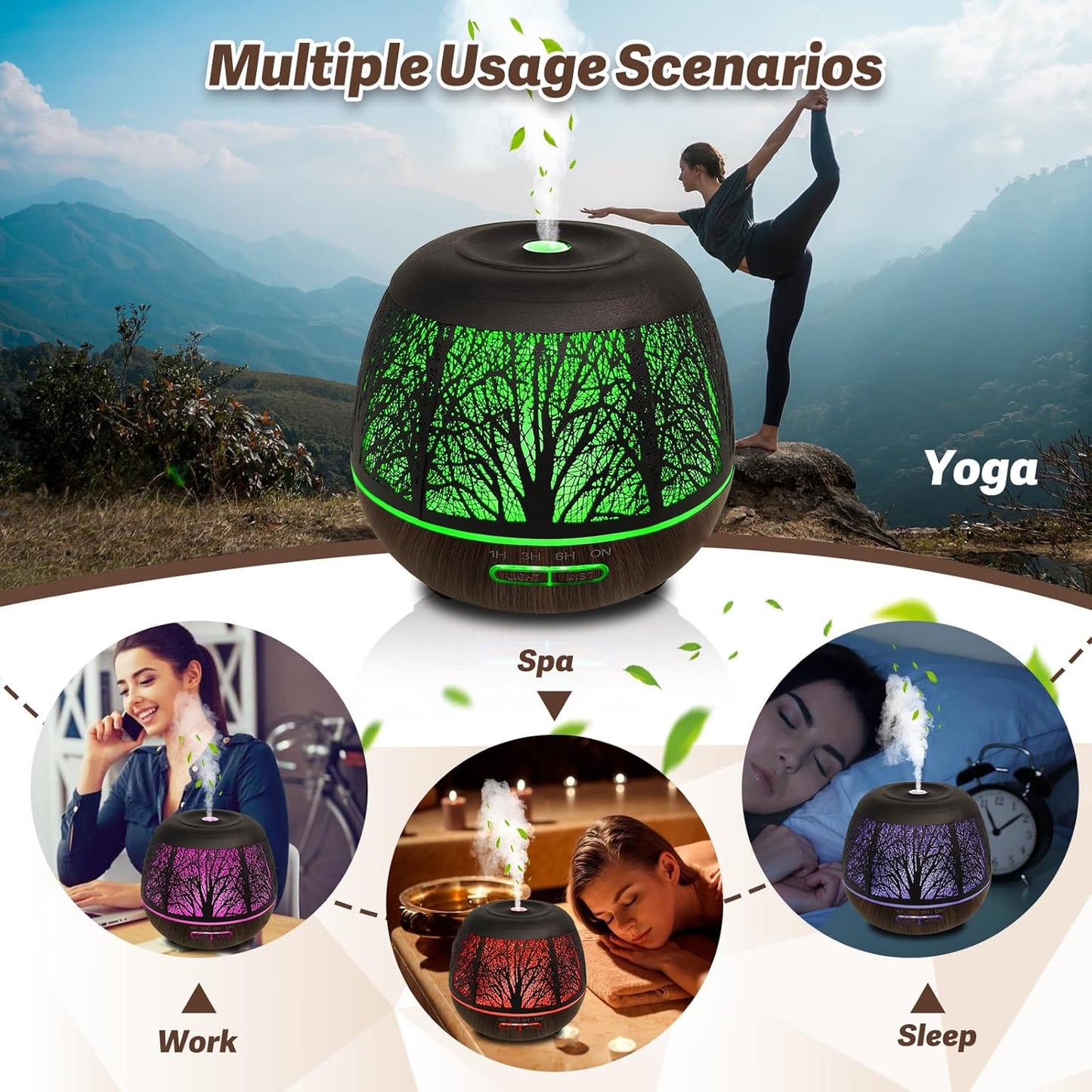 Diffusers for Essential Oils Large Room 400ml,Essential Oil Diffuser for Home with R/C,Cool Mist Humidifiers for Bedroom,7 Colors Changed & 3 Mist Mode Waterless Auto Off for Office