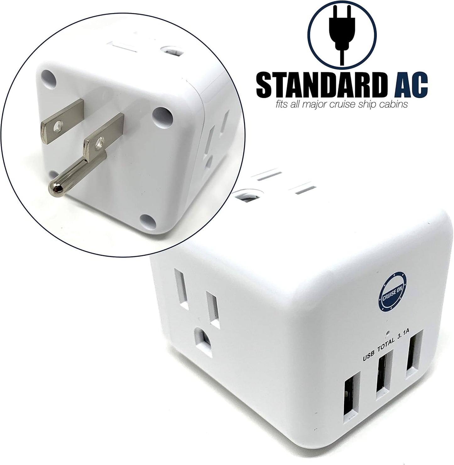 Cruise Approved Power Strip Non Surge Protector for Cruise Ship Multi Plug, 6 Outlets, 3 USB & 3 AC Outlet for Carnival, Celebrity, Princess, Norwegian & Major Lines in 2025 & 2026