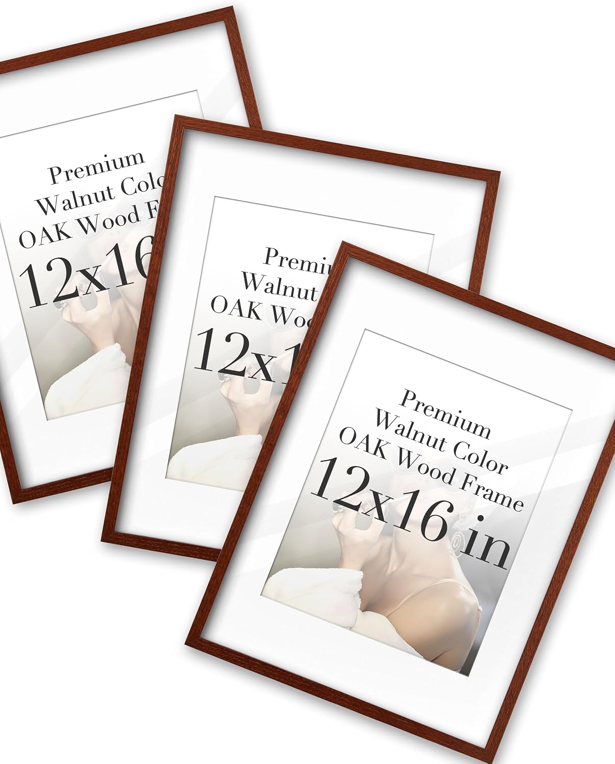 iHery Standard 12x16in Truly Natural OAK Wood Walnut Color Picture Frame with High Transparency Acrylic Glass Thickened Backboard, Photo Frames Sets Minimalistic Design Narrow Border 3Pack